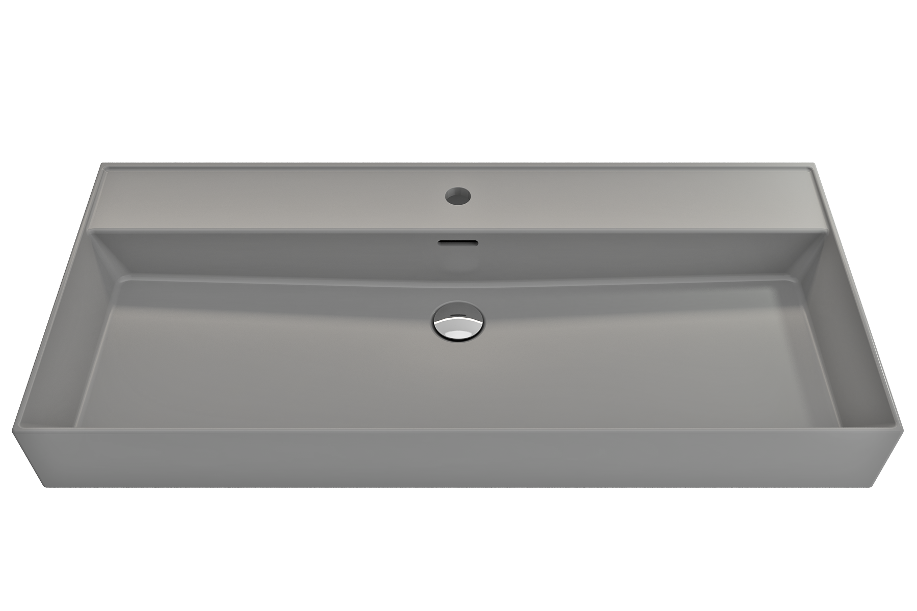 Alternate Image for BOCCHI Milano 40" Rectangle Wallmount Fireclay Bathroom Sink, Matte Gray, Single Faucet Hole, 1378-006-0126