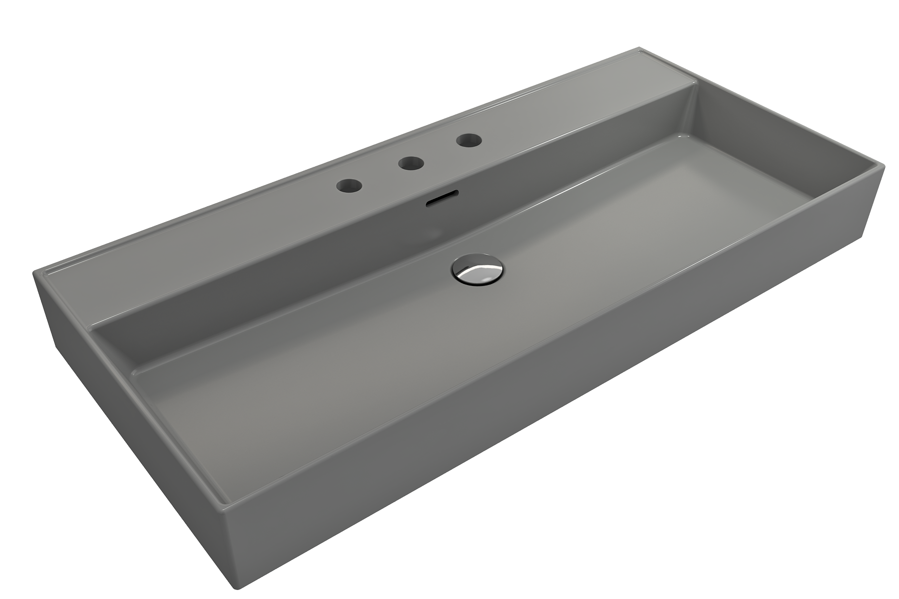 Alternate Image for BOCCHI Milano 40" Rectangle Wallmount Fireclay Bathroom Sink, Matte Gray, 3 Faucet Hole, 1378-006-0127