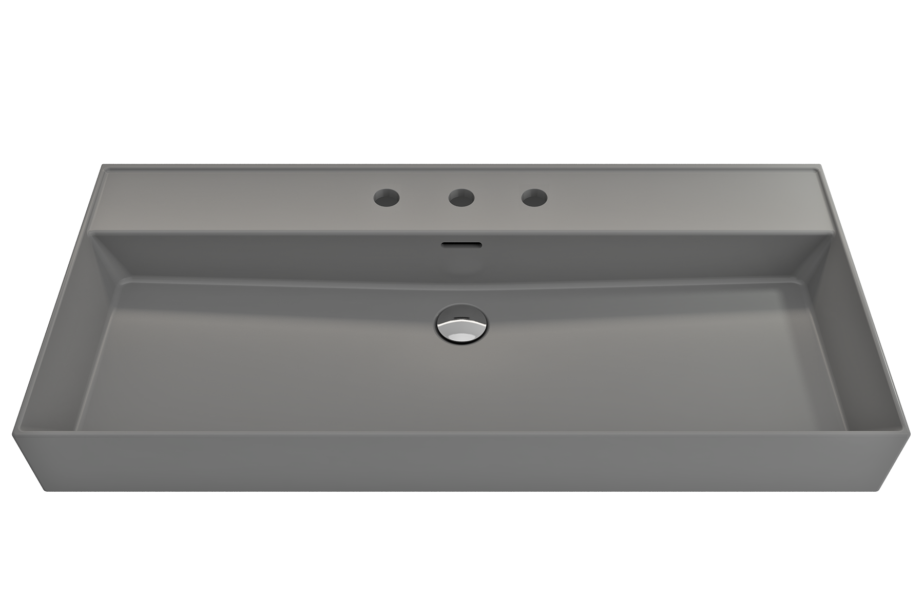 Alternate Image for BOCCHI Milano 40" Rectangle Wallmount Fireclay Bathroom Sink, Matte Gray, 3 Faucet Hole, 1378-006-0127