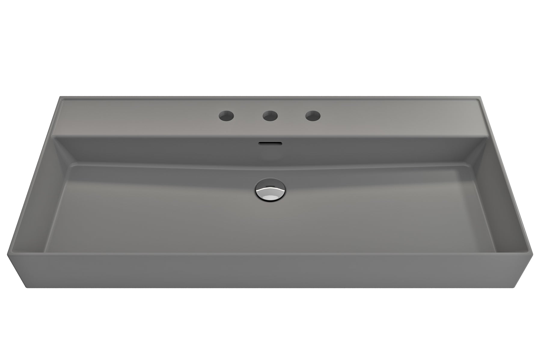 Alternate Image for BOCCHI Milano 40" Rectangle Wallmount Fireclay Bathroom Sink, Matte Gray, 3 Faucet Hole, 1378-006-0127