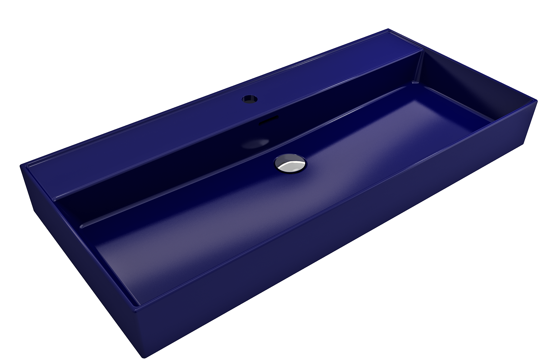 Alternate Image for BOCCHI Milano 40" Rectangle Wallmount Fireclay Bathroom Sink, Sapphire Blue, Single Faucet Hole, 1378-010-0126
