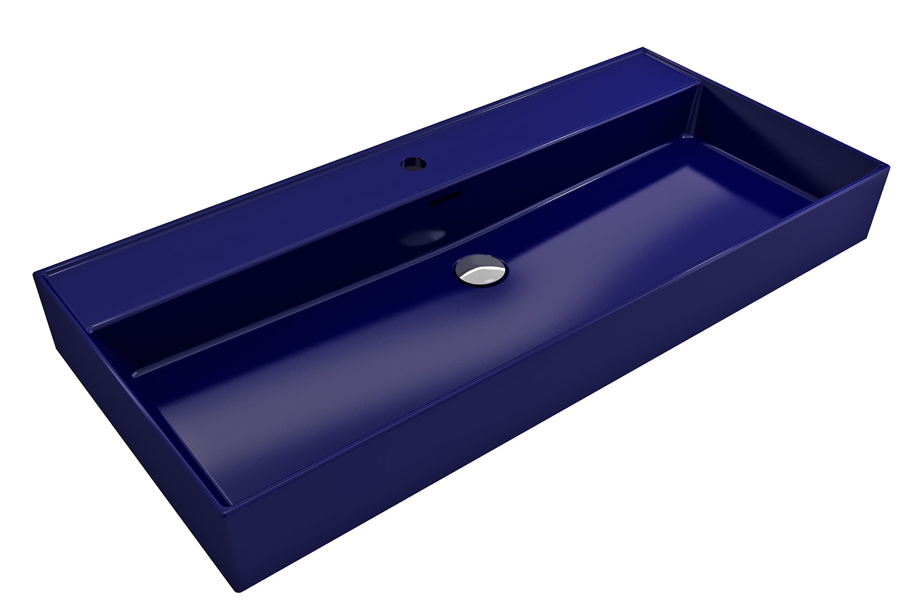 Alternate Image for BOCCHI Milano 40" Rectangle Wallmount Fireclay Bathroom Sink, Sapphire Blue, Single Faucet Hole, 1378-010-0126
