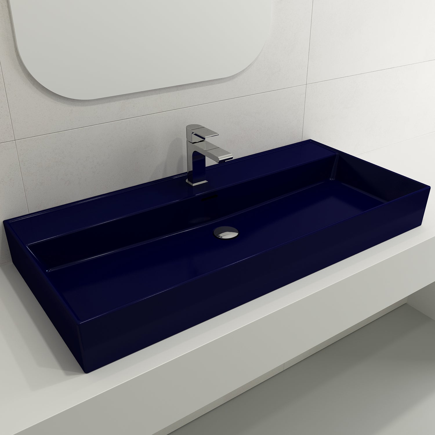 Alternate Image for BOCCHI Milano 40" Rectangle Wallmount Fireclay Bathroom Sink, Sapphire Blue, Single Faucet Hole, 1378-010-0126