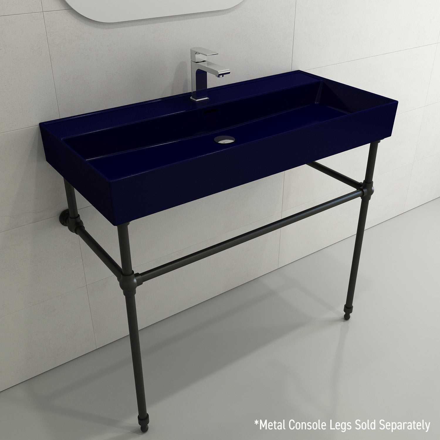 Alternate Image for BOCCHI Milano 40" Rectangle Wallmount Fireclay Bathroom Sink, Sapphire Blue, Single Faucet Hole, 1378-010-0126