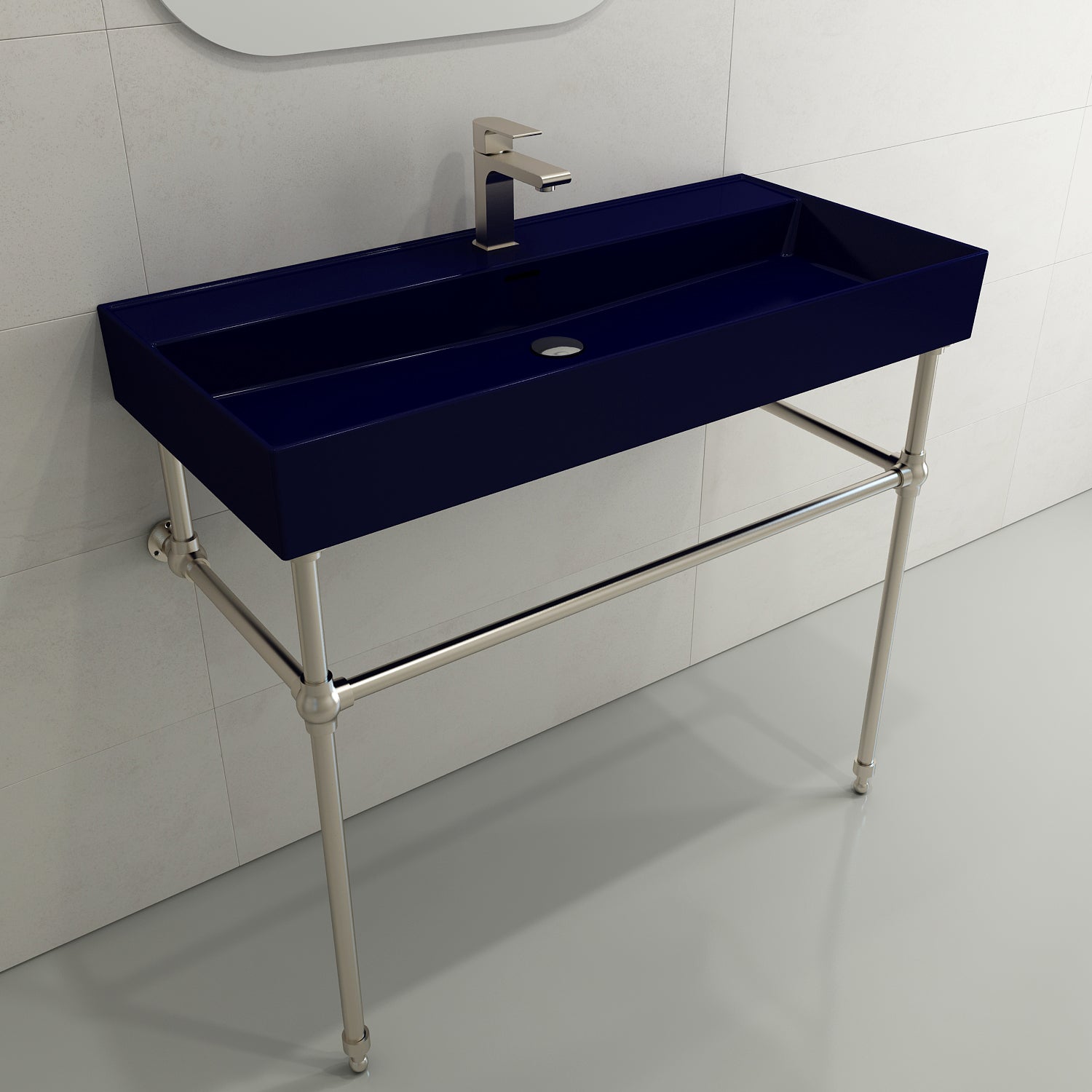 Alternate Image for BOCCHI Milano 40" Rectangle Wallmount Fireclay Bathroom Sink, Sapphire Blue, Single Faucet Hole, 1378-010-0126