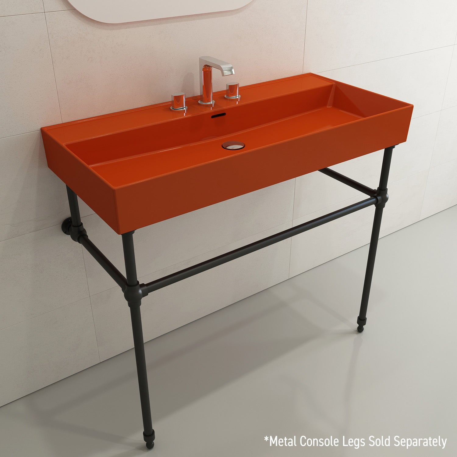 Alternate Image for BOCCHI Milano 40" Rectangle Wallmount Fireclay Bathroom Sink, Orange, 3 Faucet Hole, 1378-012-0127