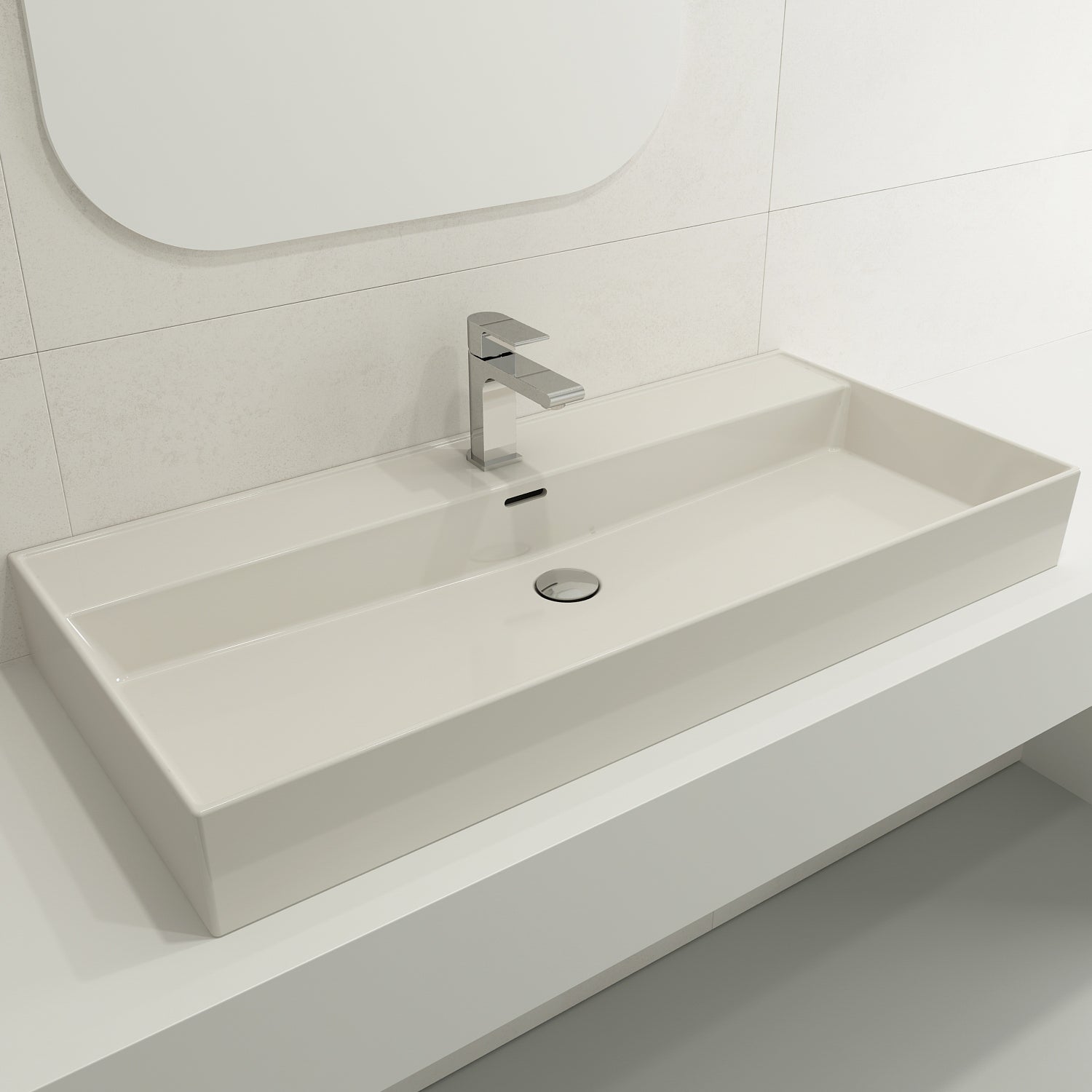 Alternate Image for BOCCHI Milano 40" Rectangle Wallmount Fireclay Bathroom Sink, Biscuit, Single Faucet Hole, 1378-014-0126