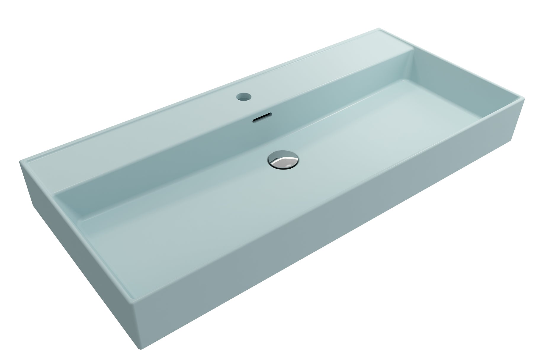 Alternate Image for BOCCHI Milano 40" Rectangle Wallmount Fireclay Bathroom Sink, Matte Ice Blue, Single Faucet Hole, 1378-029-0126