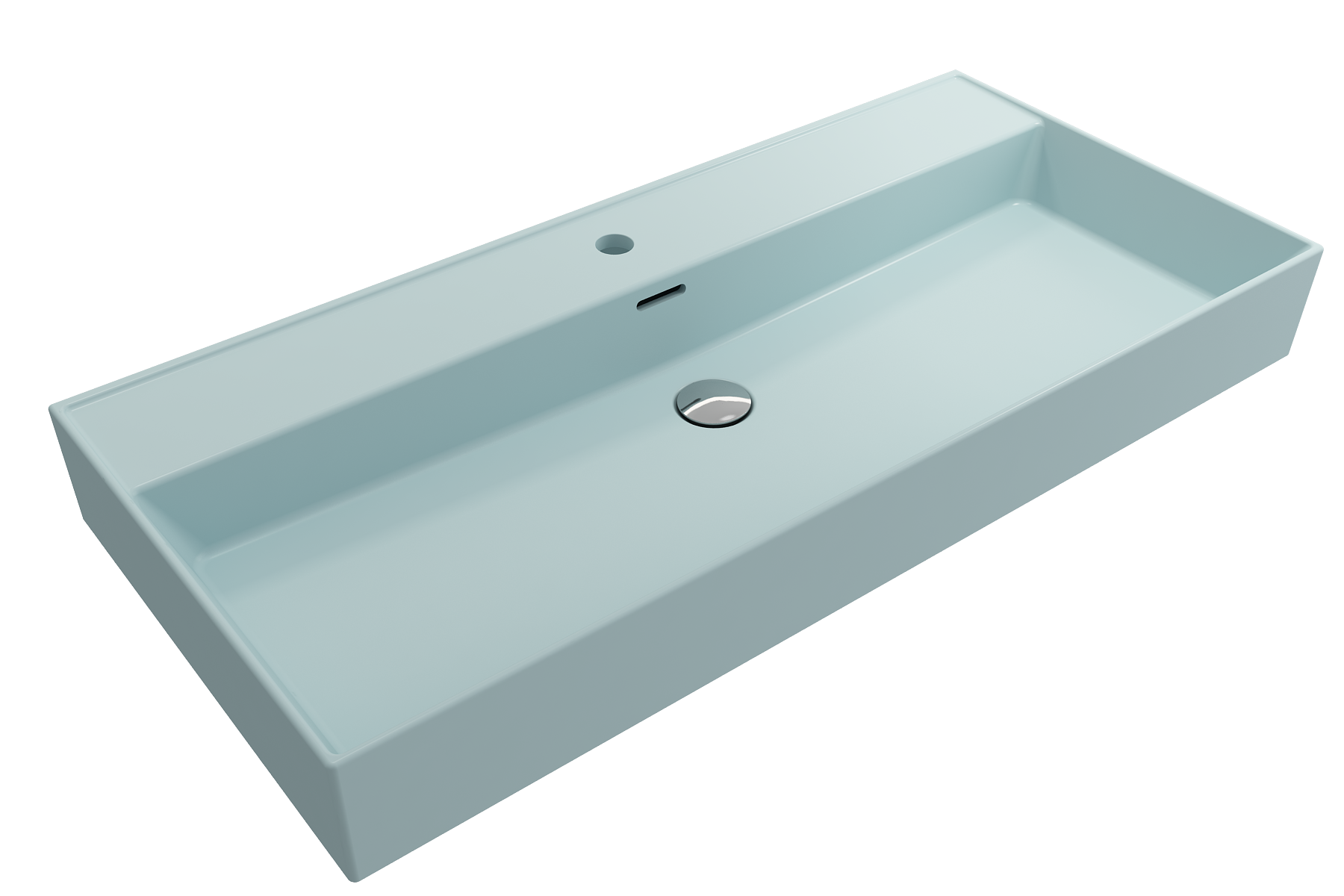 Alternate Image for BOCCHI Milano 40" Rectangle Wallmount Fireclay Bathroom Sink, Matte Ice Blue, Single Faucet Hole, 1378-029-0126