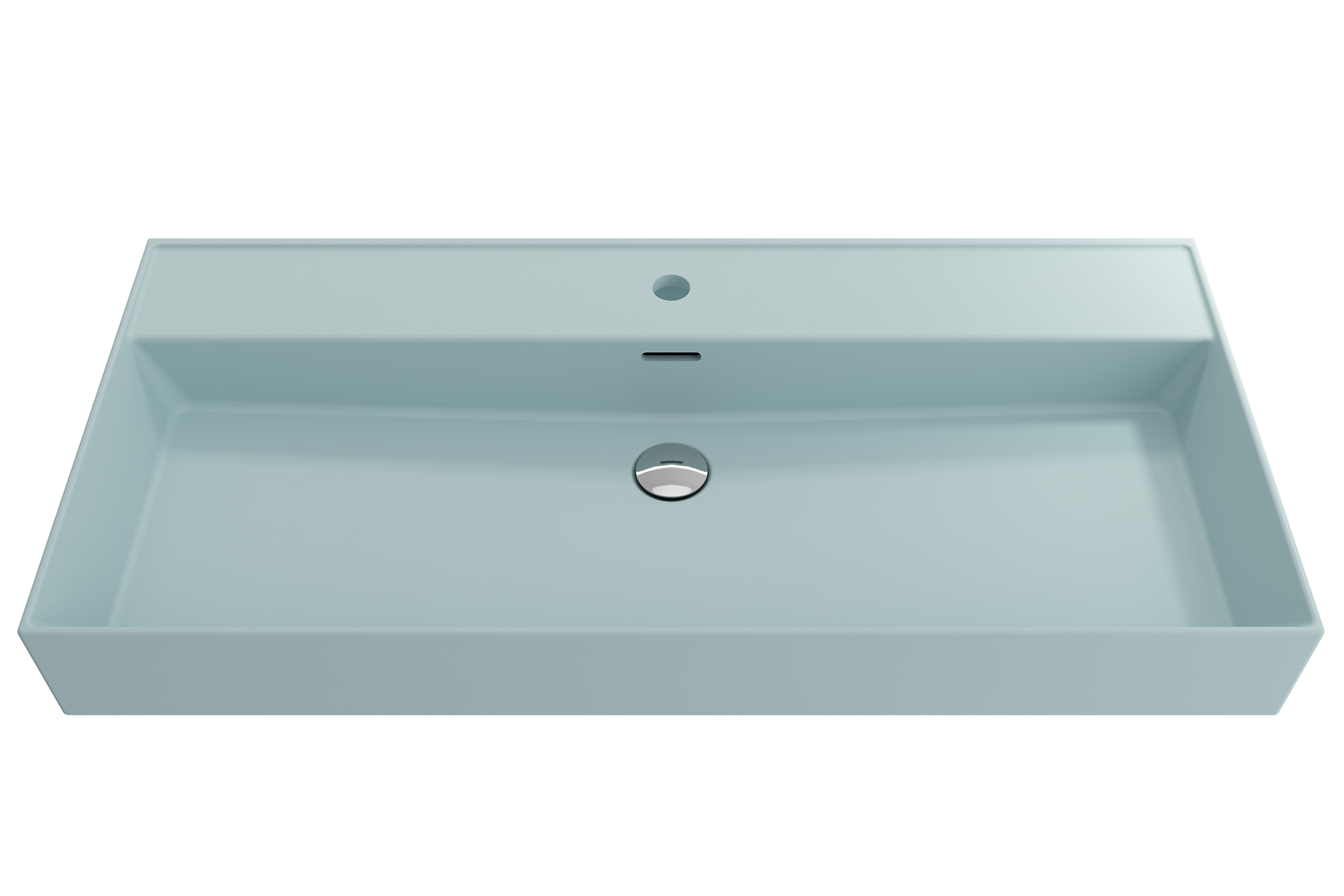 Alternate Image for BOCCHI Milano 40" Rectangle Wallmount Fireclay Bathroom Sink, Matte Ice Blue, Single Faucet Hole, 1378-029-0126