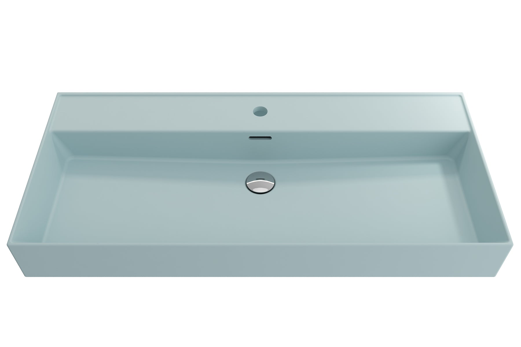 Alternate Image for BOCCHI Milano 40" Rectangle Wallmount Fireclay Bathroom Sink, Matte Ice Blue, Single Faucet Hole, 1378-029-0126