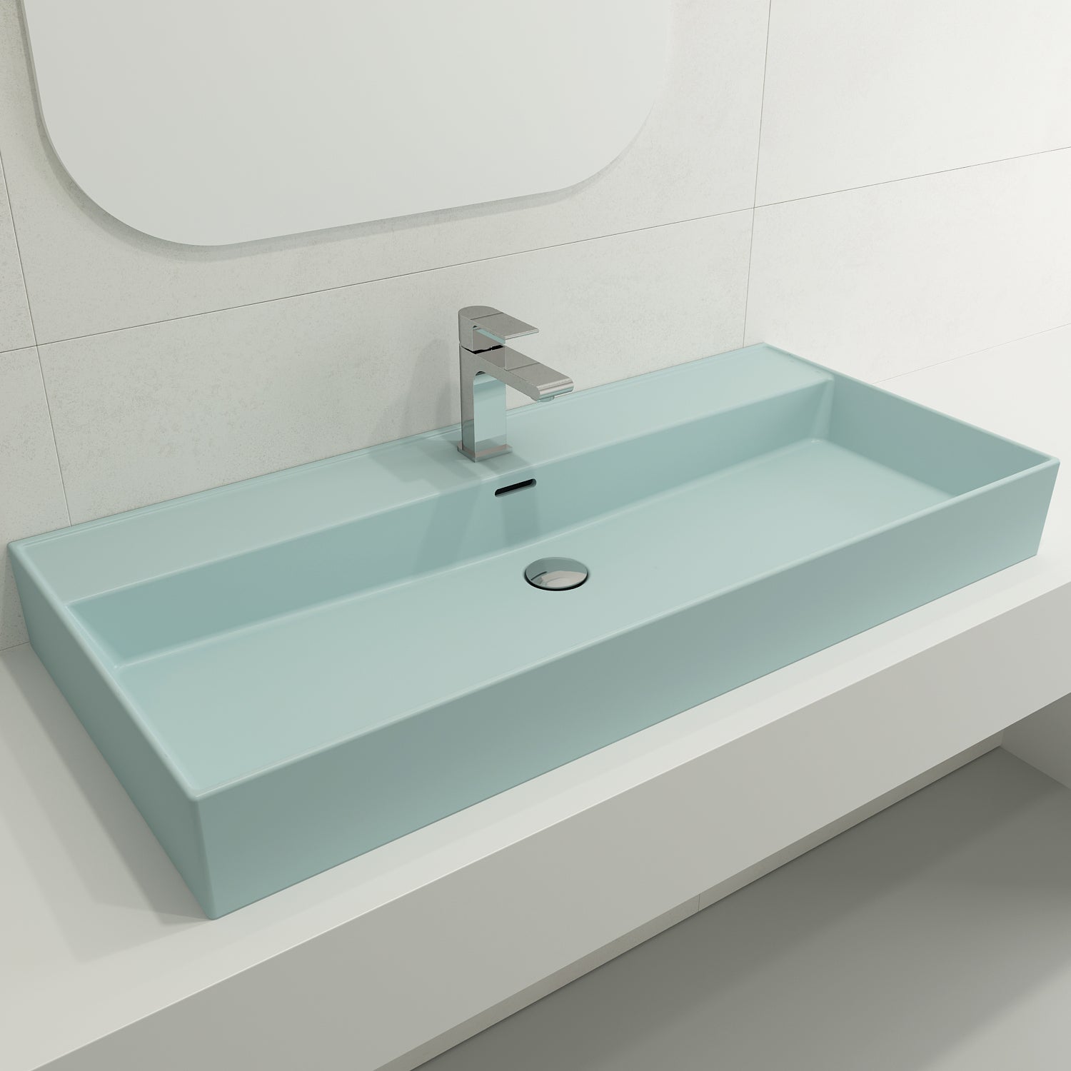 Alternate Image for BOCCHI Milano 40" Rectangle Wallmount Fireclay Bathroom Sink, Matte Ice Blue, Single Faucet Hole, 1378-029-0126