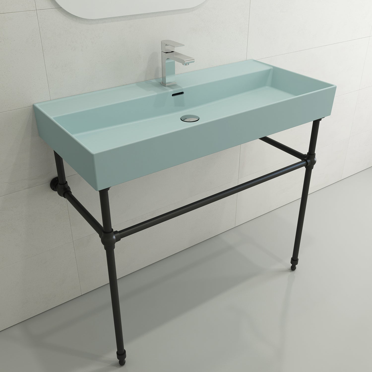 Alternate Image for BOCCHI Milano 40" Rectangle Wallmount Fireclay Bathroom Sink, Matte Ice Blue, Single Faucet Hole, 1378-029-0126
