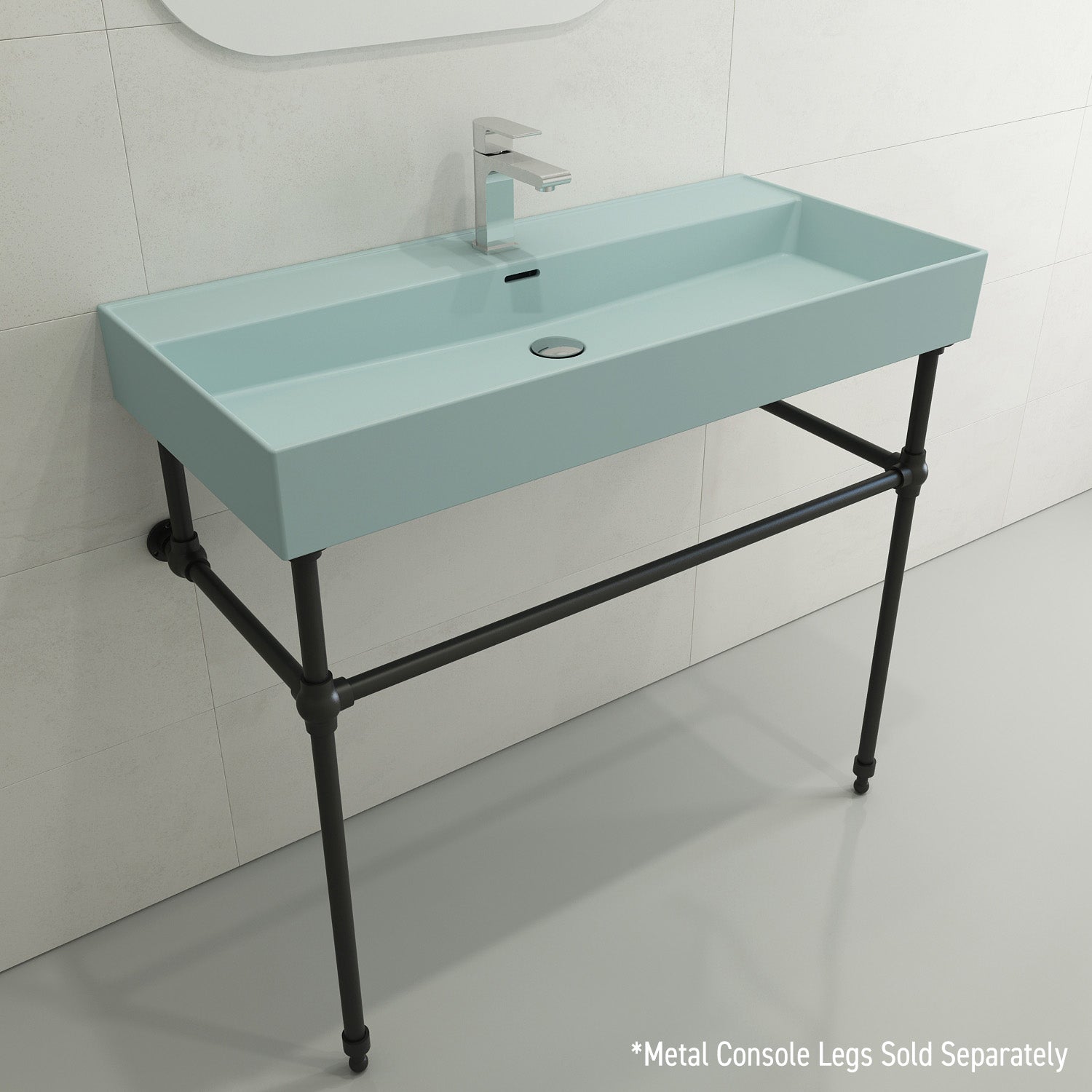 Alternate Image for BOCCHI Milano 40" Rectangle Wallmount Fireclay Bathroom Sink, Matte Ice Blue, Single Faucet Hole, 1378-029-0126
