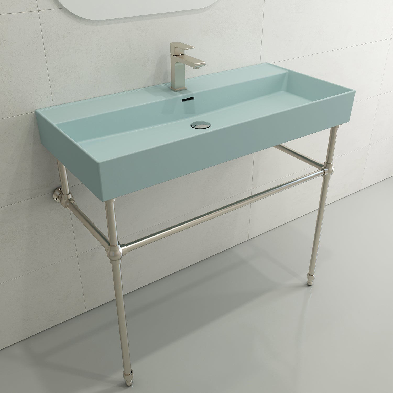 Alternate Image for BOCCHI Milano 40" Rectangle Wallmount Fireclay Bathroom Sink, Matte Ice Blue, Single Faucet Hole, 1378-029-0126