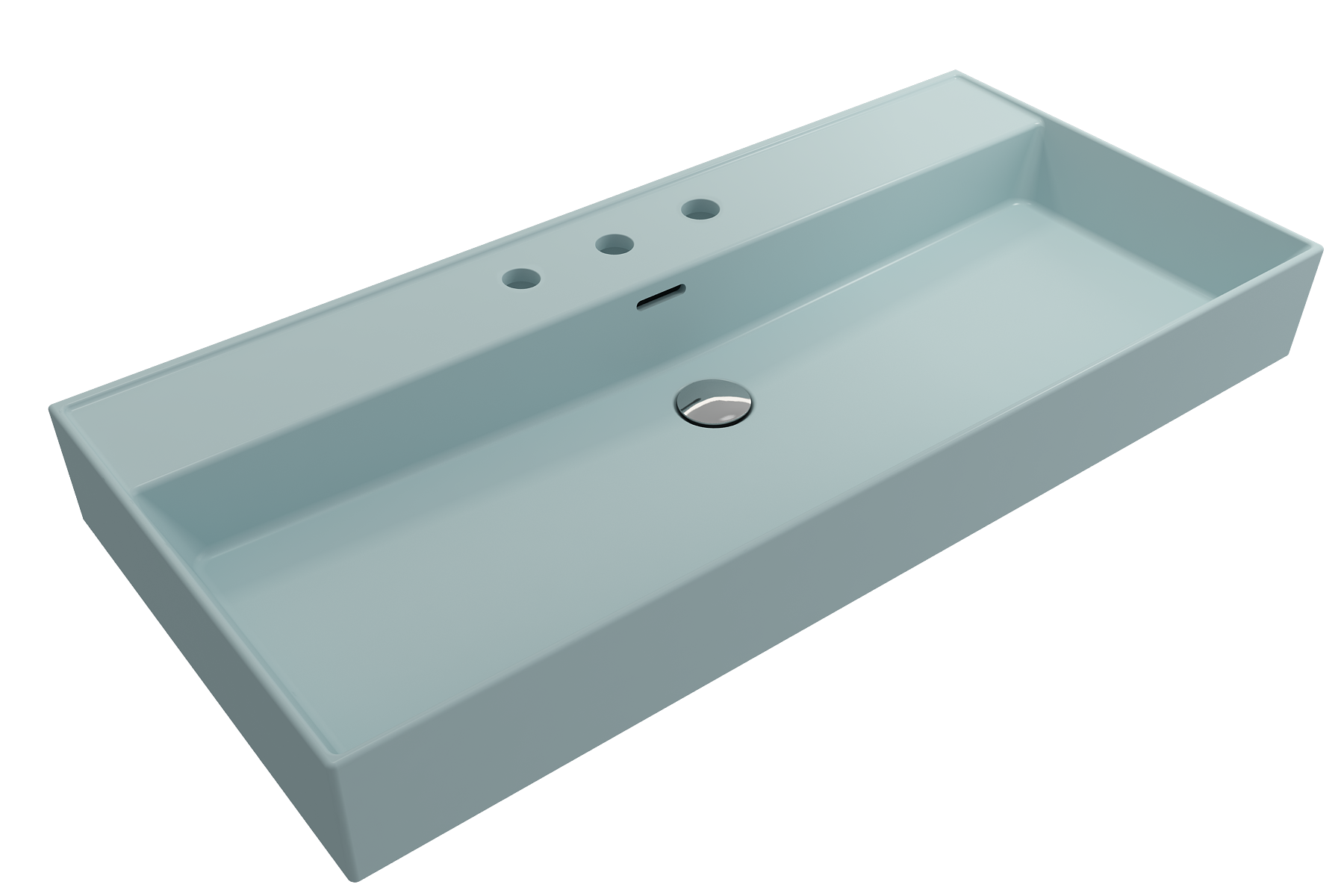 Alternate Image for BOCCHI Milano 40" Rectangle Wallmount Fireclay Bathroom Sink, Matte Ice Blue, 3 Faucet Hole, 1378-029-0127