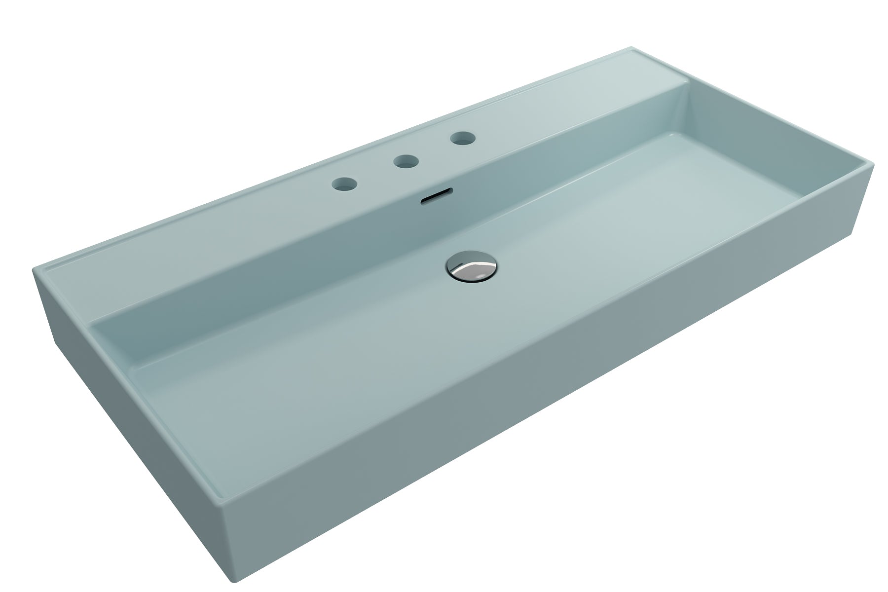 Alternate Image for BOCCHI Milano 40" Rectangle Wallmount Fireclay Bathroom Sink, Matte Ice Blue, 3 Faucet Hole, 1378-029-0127