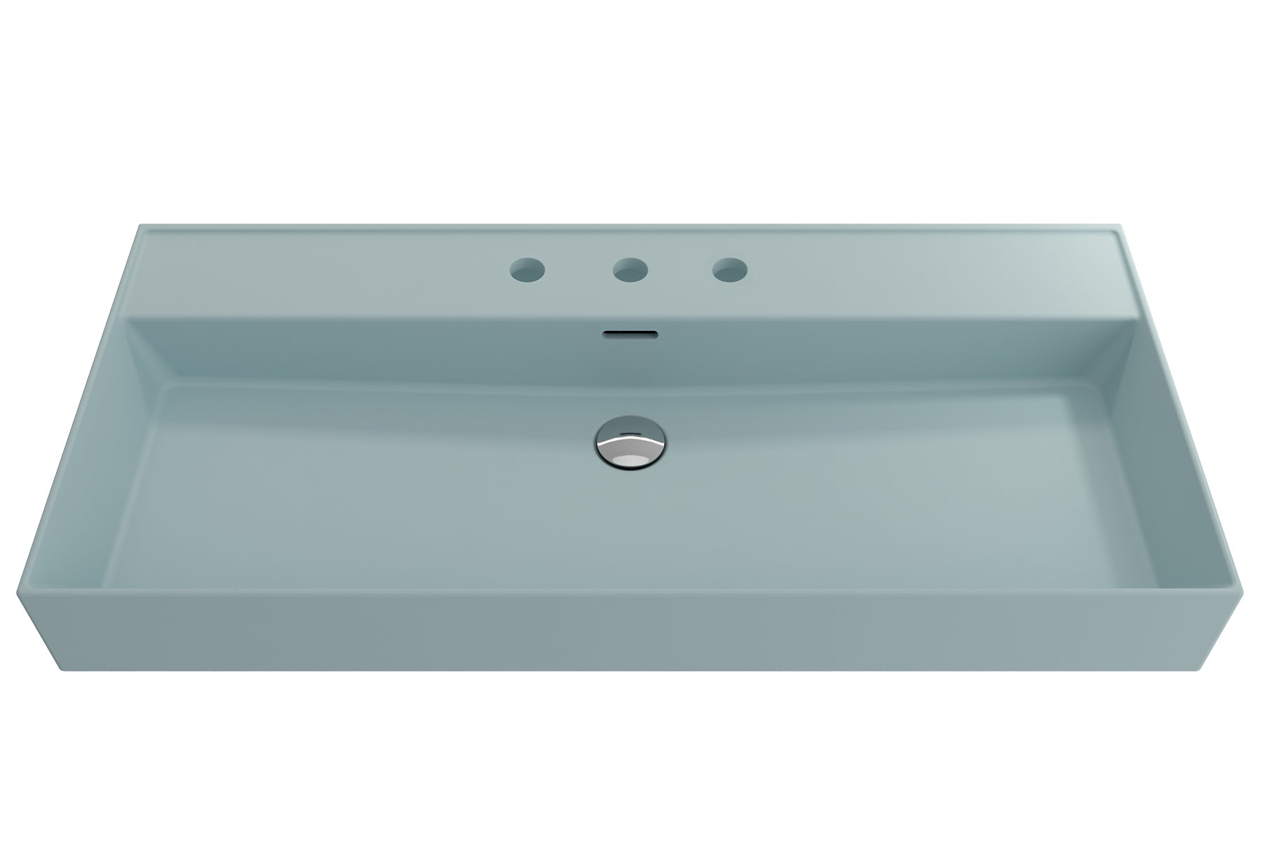 Alternate Image for BOCCHI Milano 40" Rectangle Wallmount Fireclay Bathroom Sink, Matte Ice Blue, 3 Faucet Hole, 1378-029-0127