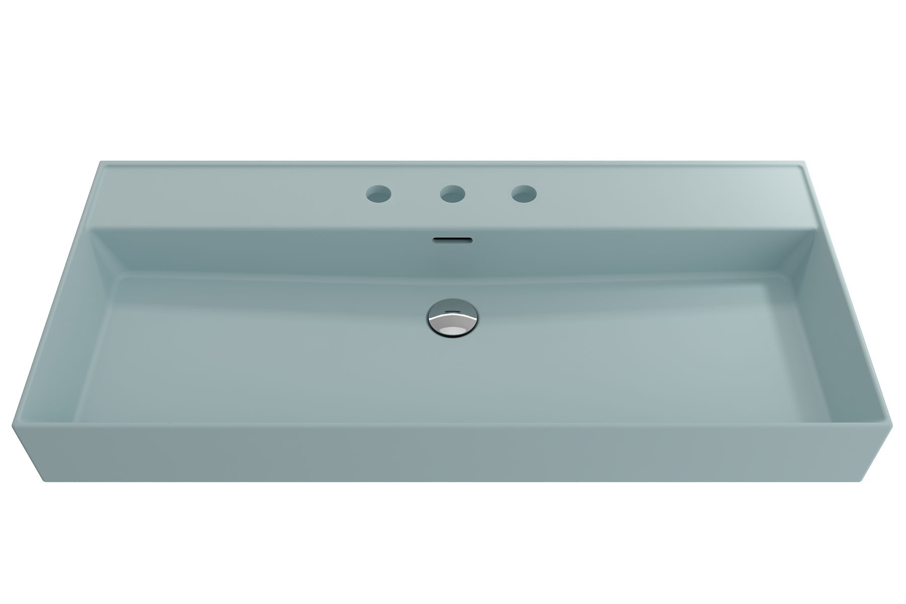 Alternate Image for BOCCHI Milano 40" Rectangle Wallmount Fireclay Bathroom Sink, Matte Ice Blue, 3 Faucet Hole, 1378-029-0127