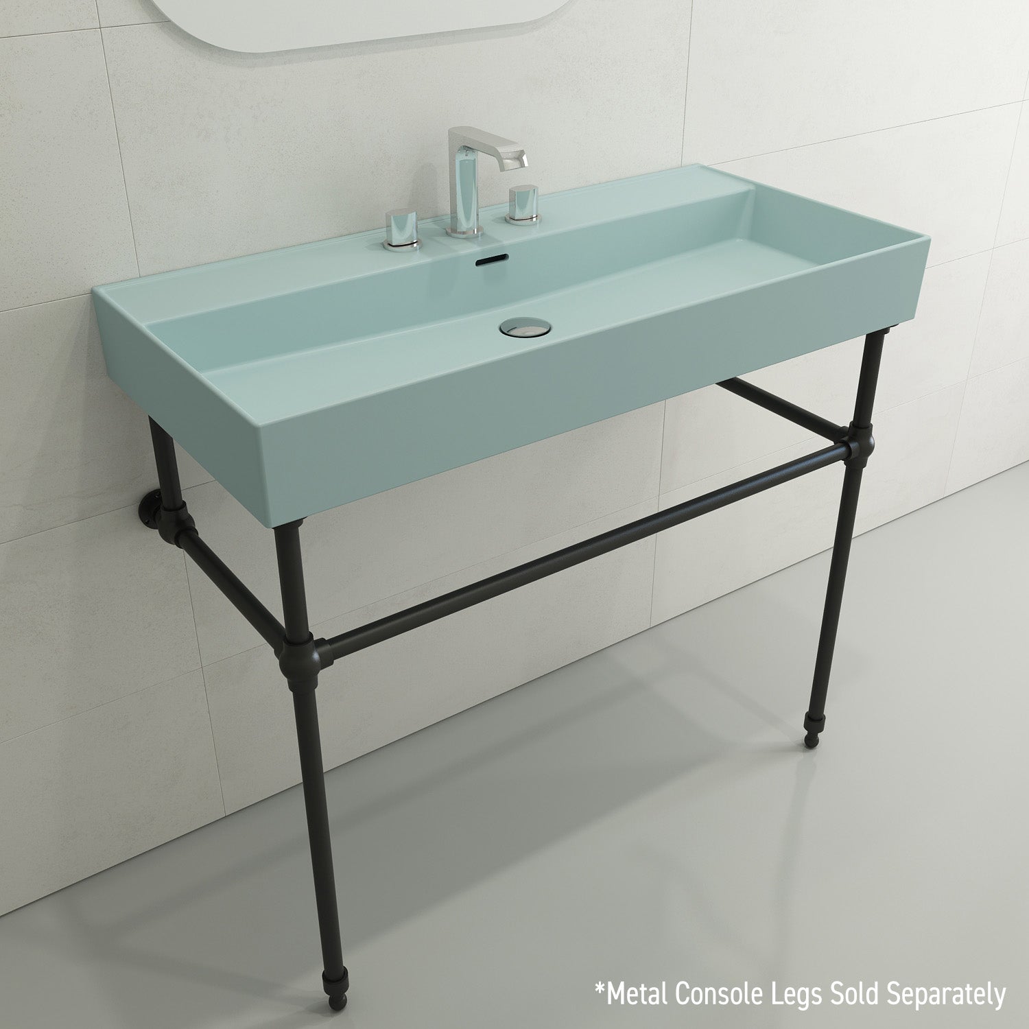 Alternate Image for BOCCHI Milano 40" Rectangle Wallmount Fireclay Bathroom Sink, Matte Ice Blue, 3 Faucet Hole, 1378-029-0127