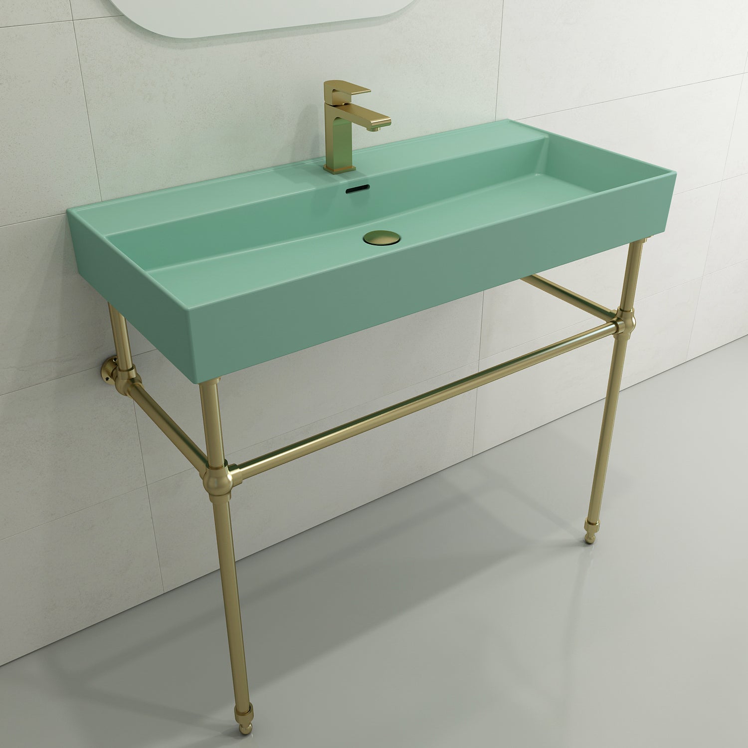 Alternate Image for BOCCHI Milano 40" Rectangle Wallmount Fireclay Bathroom Sink, Matte Mint Green, Single Faucet Hole, 1378-033-0126