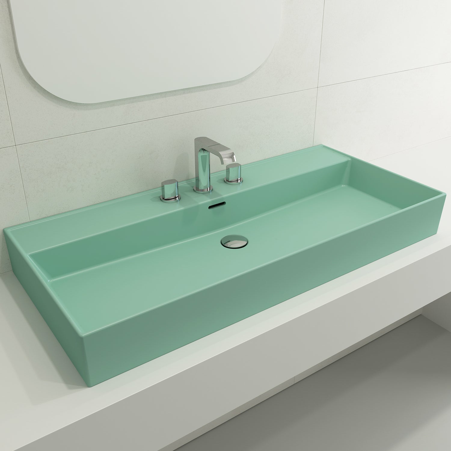 Alternate Image for BOCCHI Milano 40" Rectangle Wallmount Fireclay Bathroom Sink, Matte Mint Green, 3 Faucet Hole, 1378-033-0127