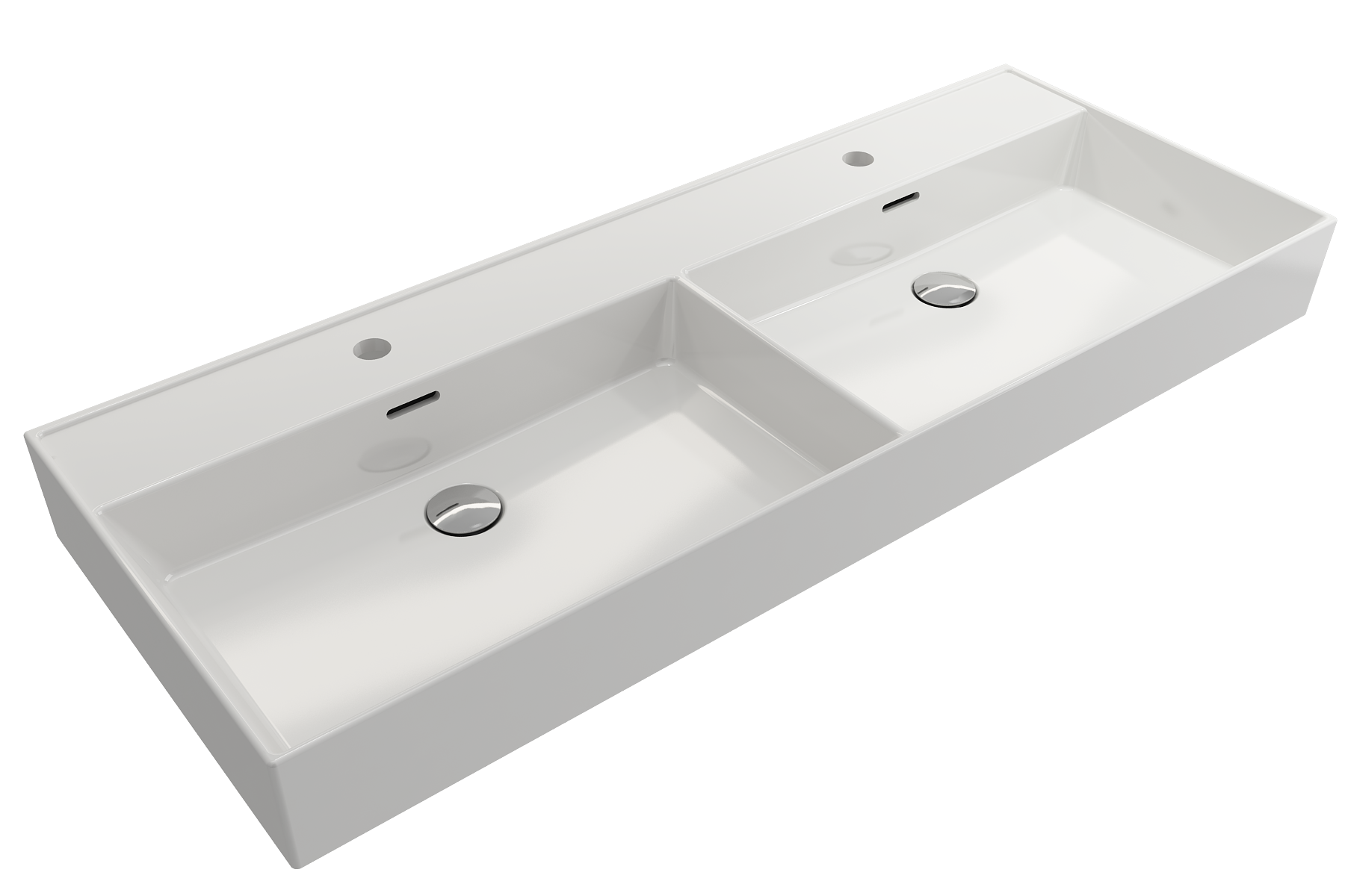 Alternate Image for BOCCHI Milano 48" Rectangle Wallmount Fireclay Bathroom Sink, Double Basin, White, Single Faucet Hole, 1393-001-0132
