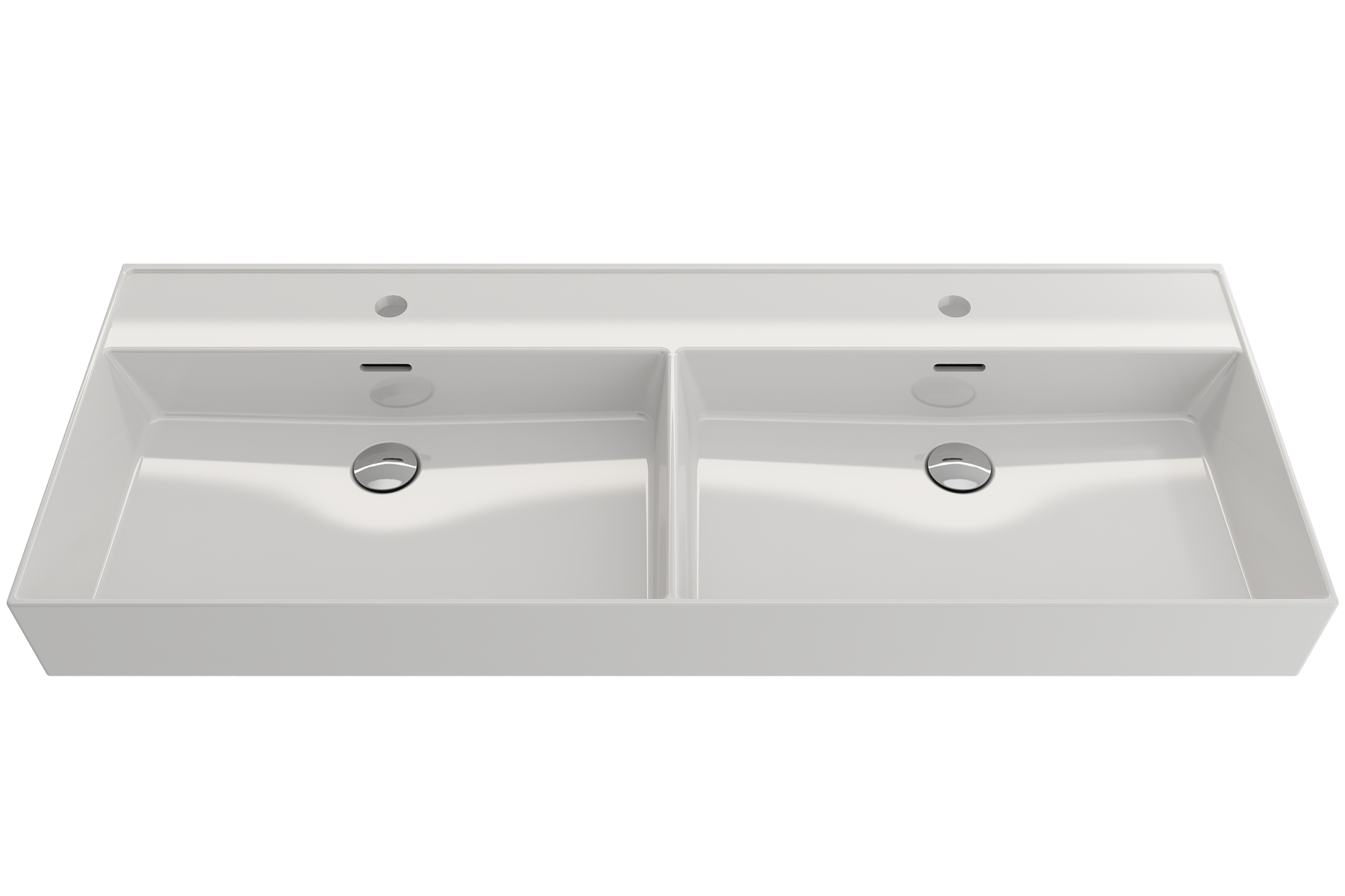Alternate Image for BOCCHI Milano 48" Rectangle Wallmount Fireclay Bathroom Sink, Double Basin, White, Single Faucet Hole, 1393-001-0132