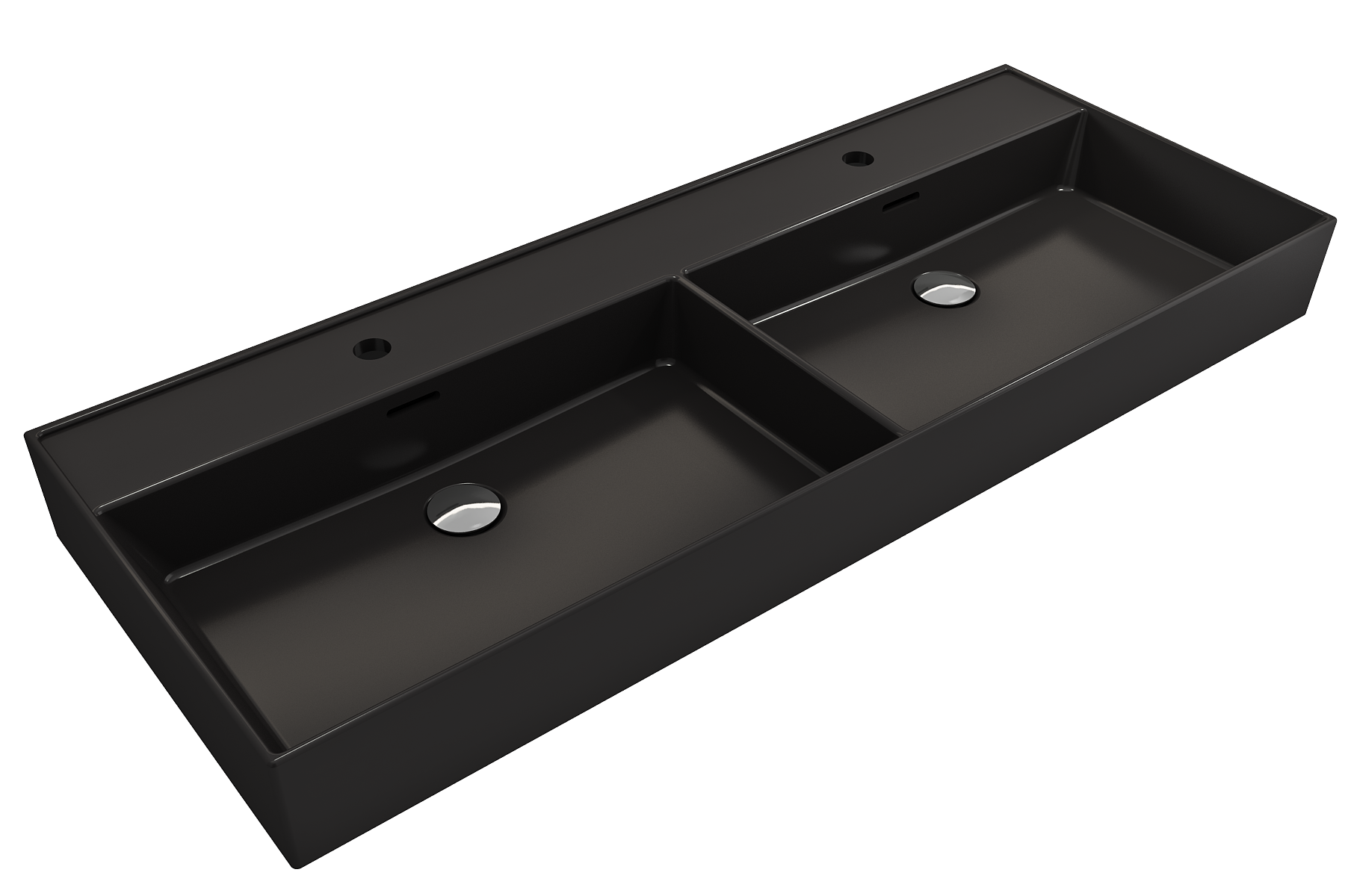 Alternate Image for BOCCHI Milano 48" Rectangle Wallmount Fireclay Bathroom Sink, Double Basin, Matte Black, Single Faucet Hole, 1393-004-0132