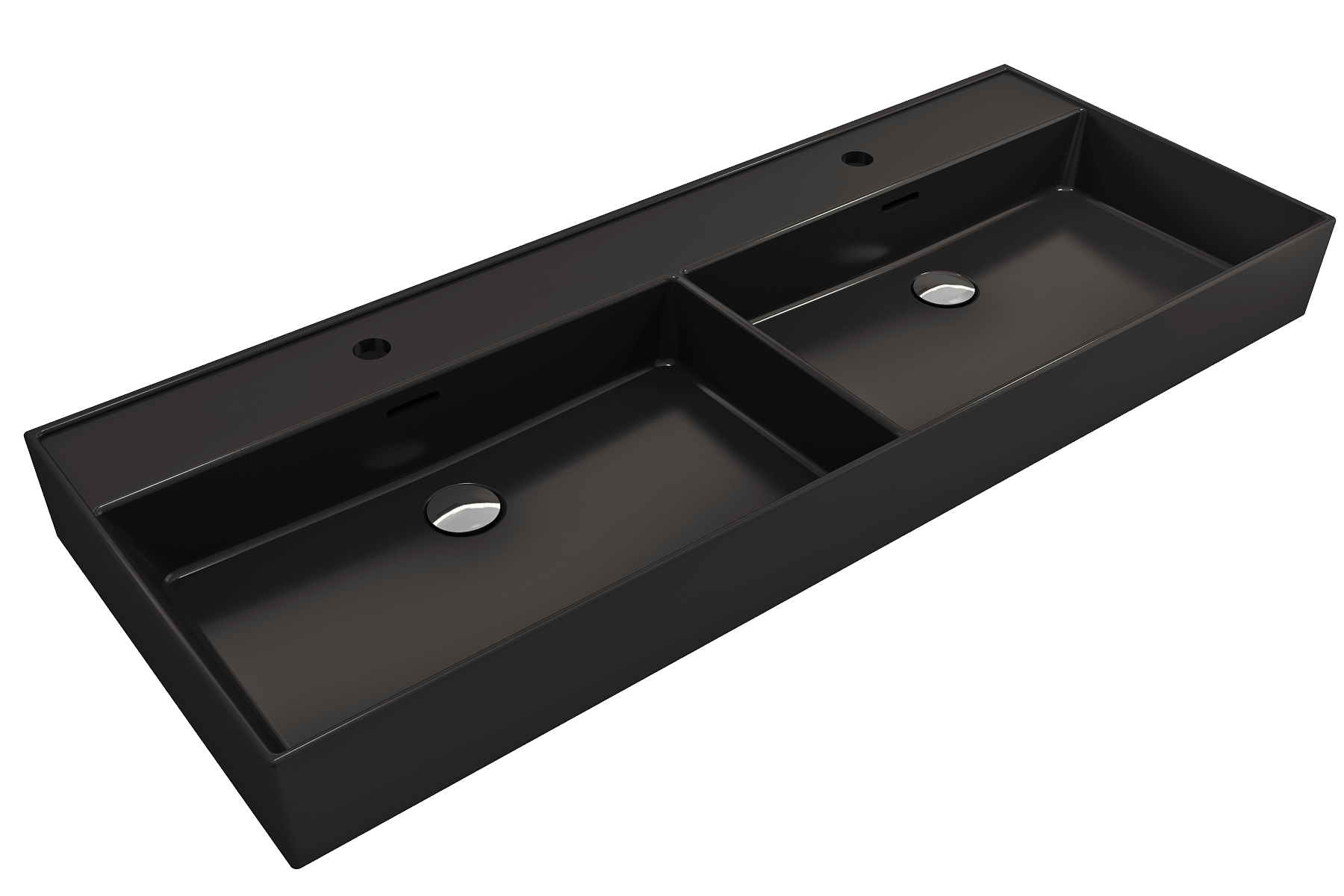 Alternate Image for BOCCHI Milano 48" Rectangle Wallmount Fireclay Bathroom Sink, Double Basin, Matte Black, Single Faucet Hole, 1393-004-0132