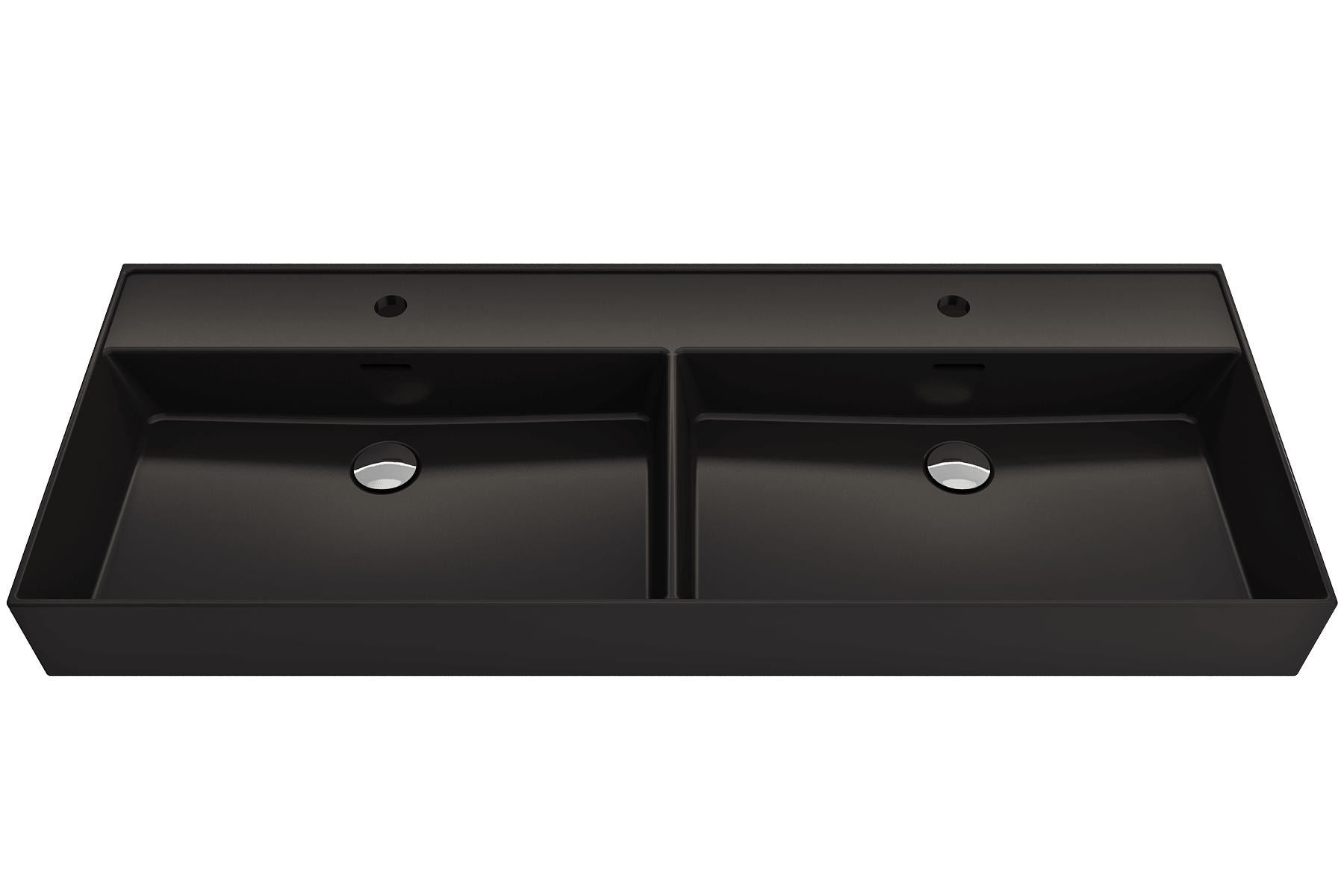 Alternate Image for BOCCHI Milano 48" Rectangle Wallmount Fireclay Bathroom Sink, Double Basin, Matte Black, Single Faucet Hole, 1393-004-0132