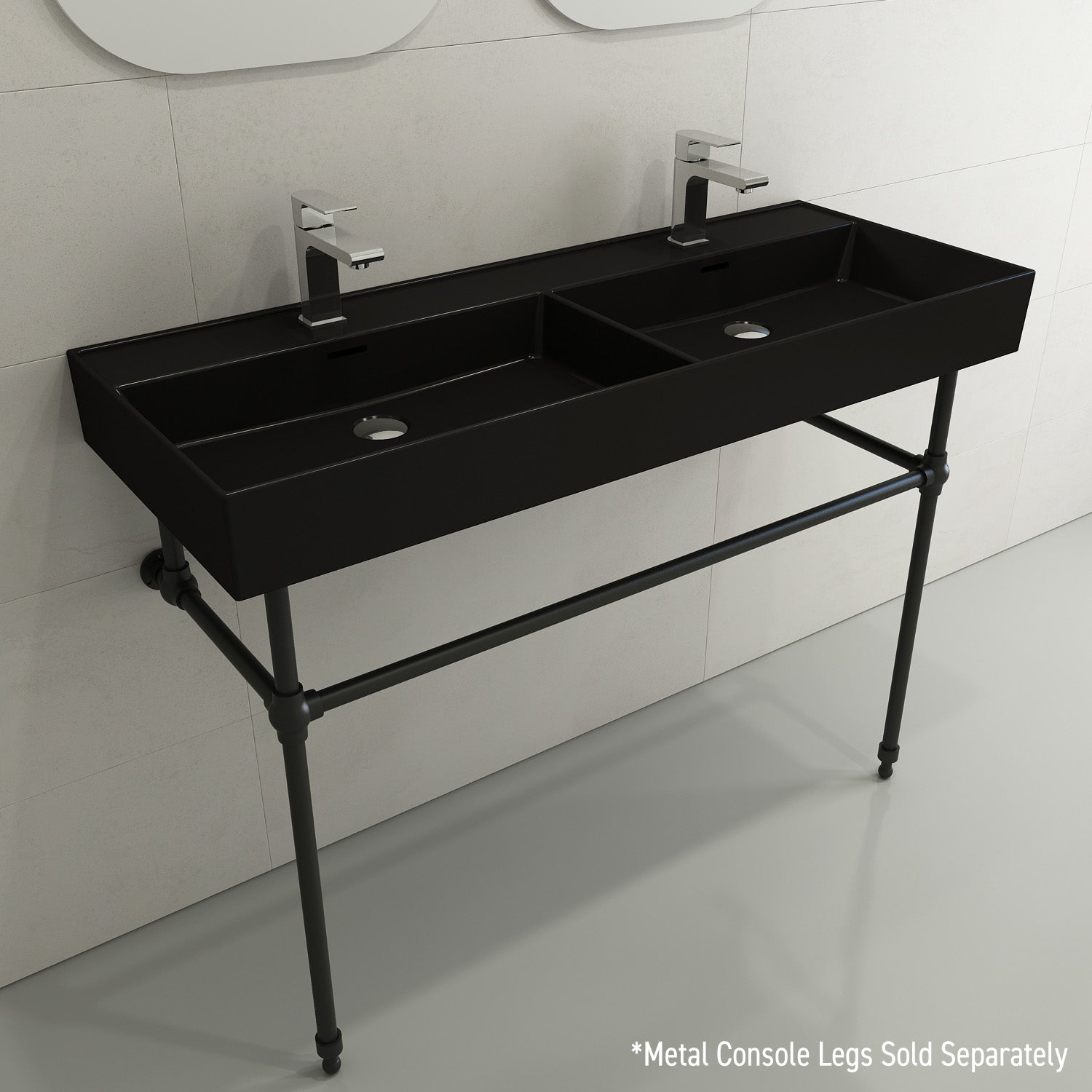 Alternate Image for BOCCHI Milano 48" Rectangle Wallmount Fireclay Bathroom Sink, Double Basin, Matte Black, Single Faucet Hole, 1393-004-0132