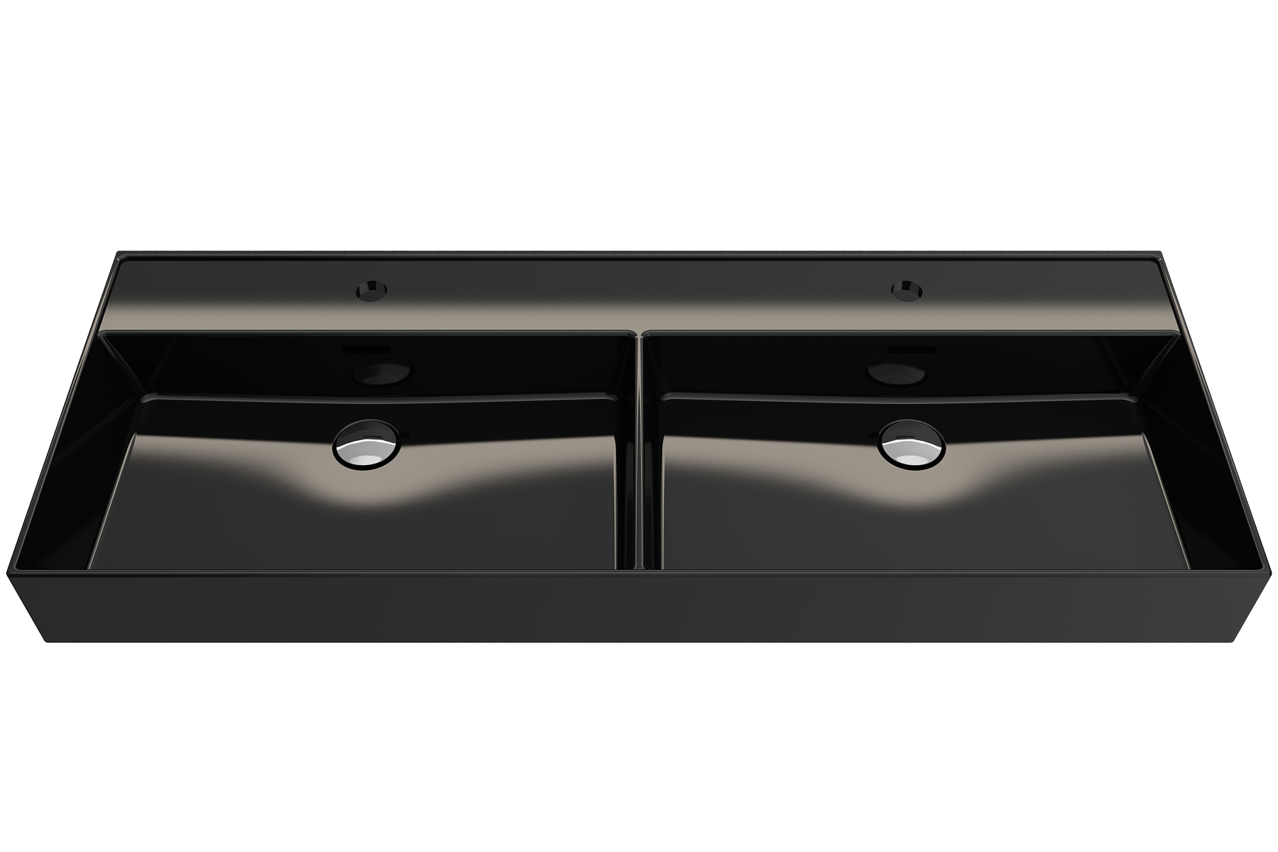 Alternate Image for BOCCHI Milano 48" Rectangle Wallmount Fireclay Bathroom Sink, Double Basin, Black, Single Faucet Hole, 1393-005-0132