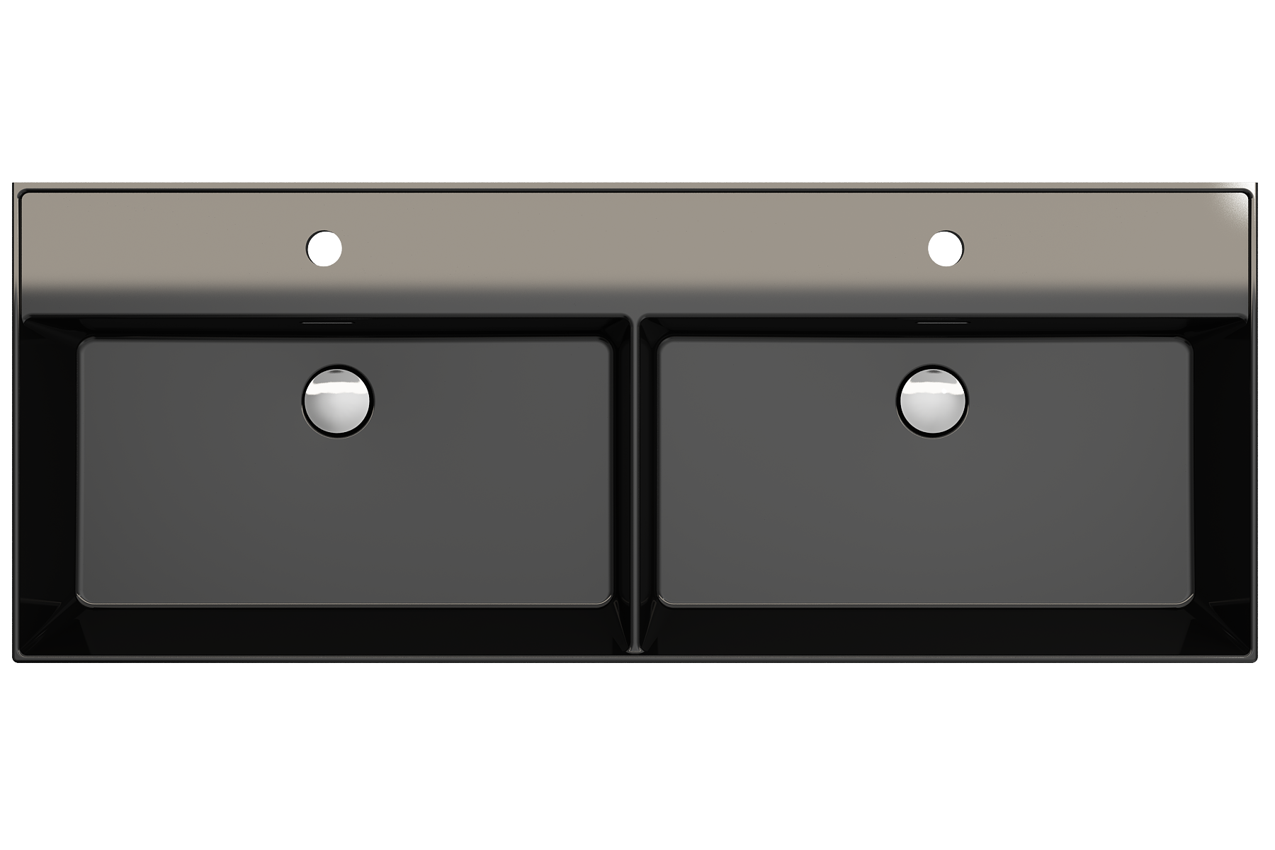 Alternate Image for BOCCHI Milano 48" Rectangle Wallmount Fireclay Bathroom Sink, Double Basin, Black, Single Faucet Hole, 1393-005-0132