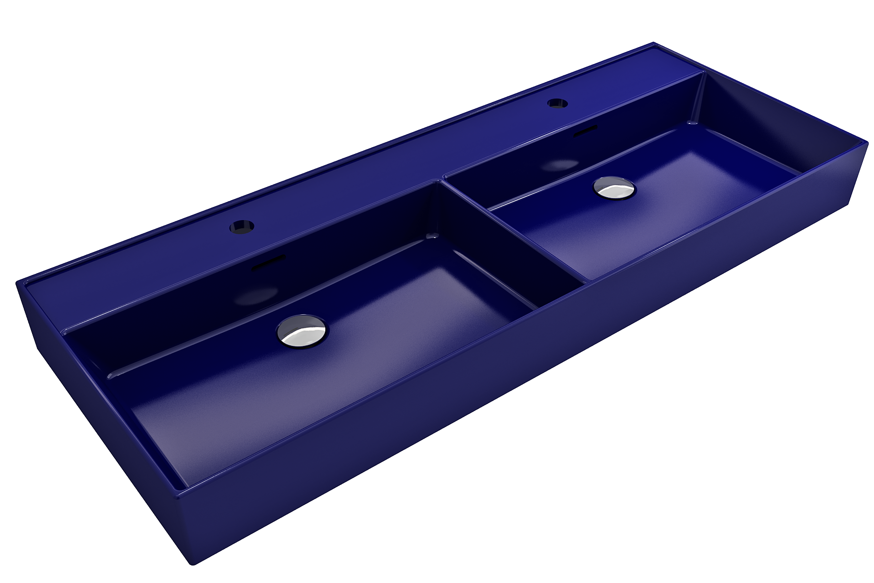 Alternate Image for BOCCHI Milano 48" Rectangle Wallmount Fireclay Bathroom Sink, Double Basin, Sapphire Blue, Single Faucet Hole, 1393-010-0132