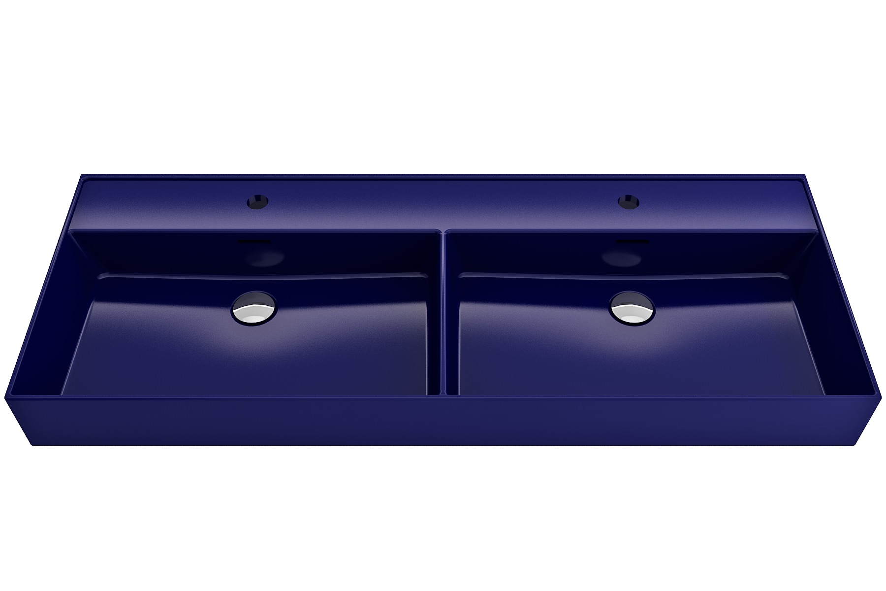 Alternate Image for BOCCHI Milano 48" Rectangle Wallmount Fireclay Bathroom Sink, Double Basin, Sapphire Blue, Single Faucet Hole, 1393-010-0132