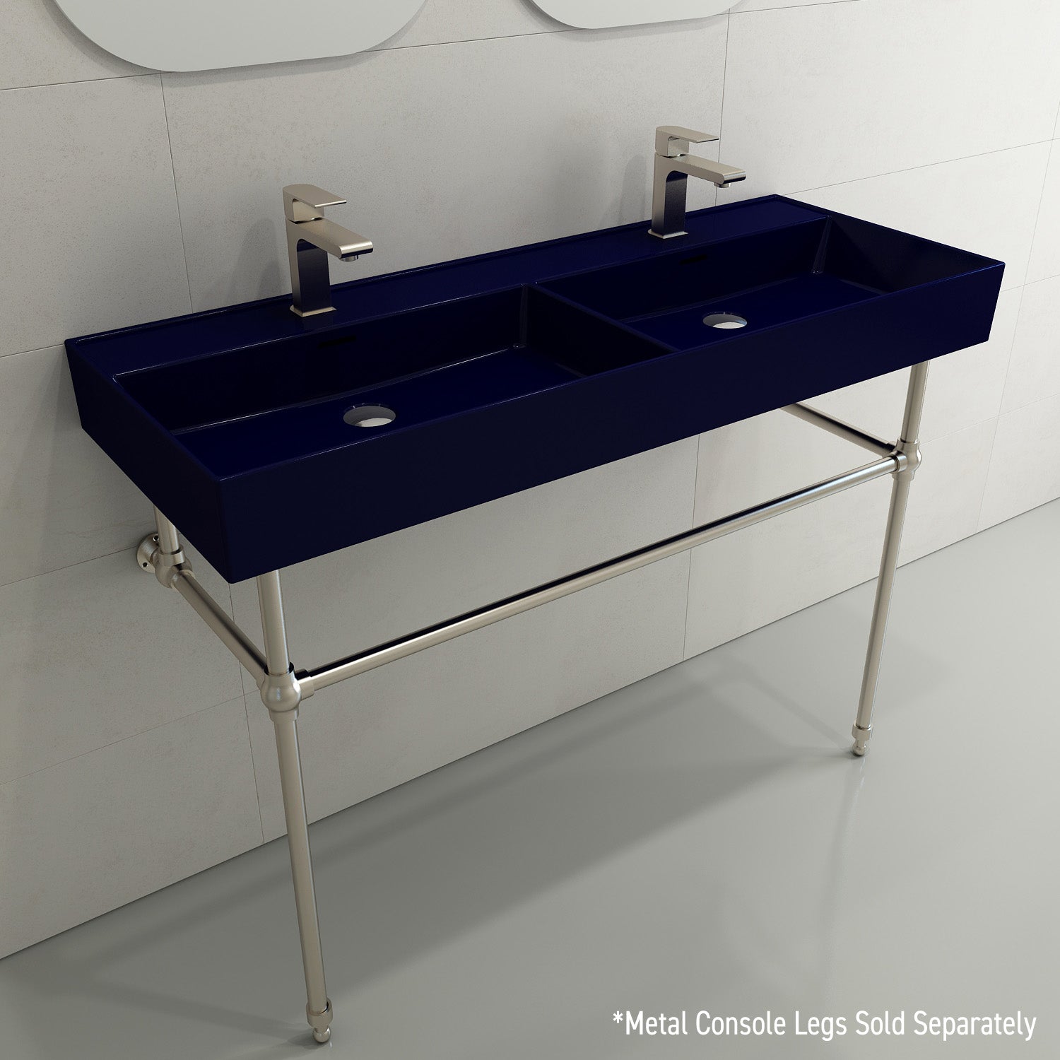 Alternate Image for BOCCHI Milano 48" Rectangle Wallmount Fireclay Bathroom Sink, Double Basin, Sapphire Blue, Single Faucet Hole, 1393-010-0132