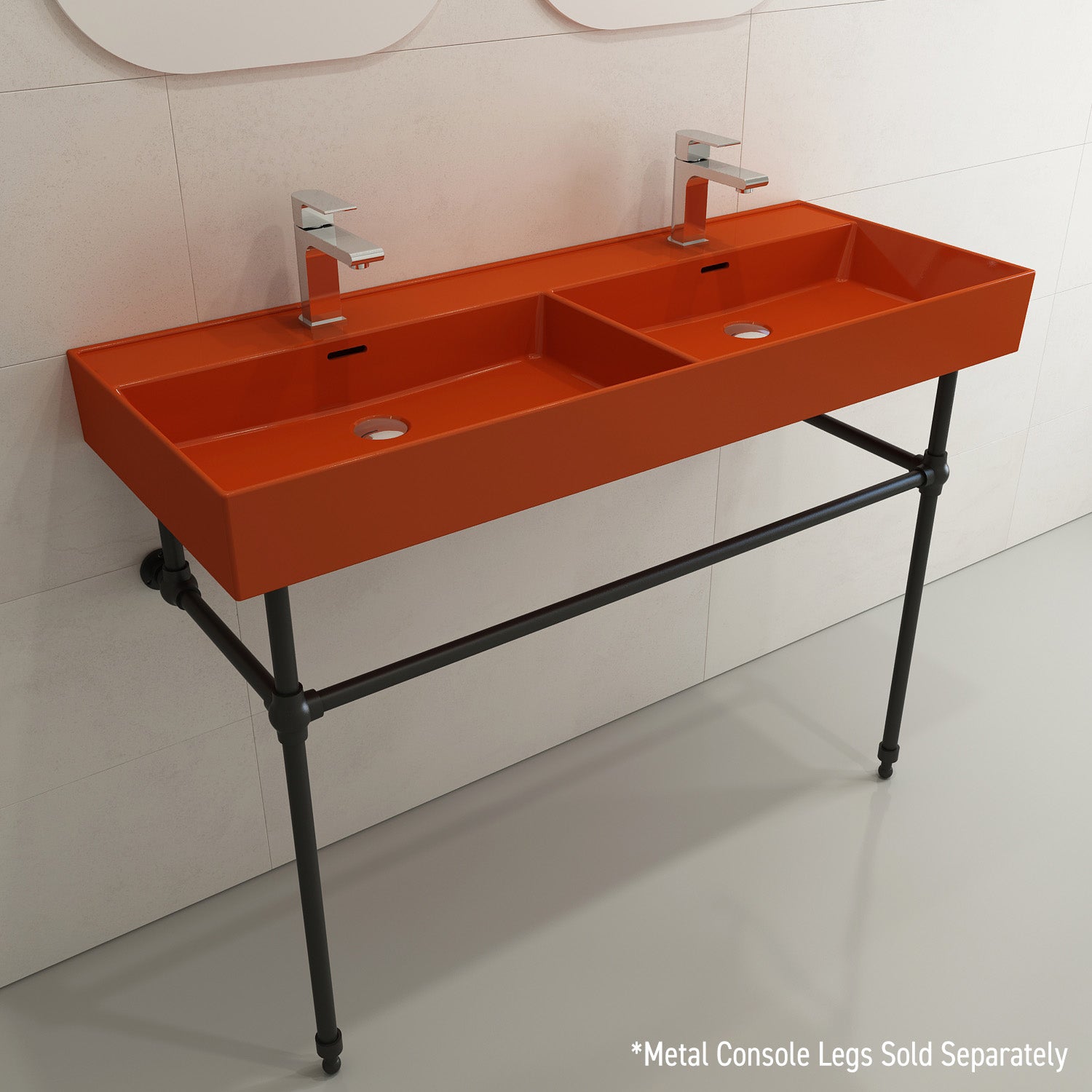 Alternate Image for BOCCHI Milano 48" Rectangle Wallmount Fireclay Bathroom Sink, Double Basin, Orange, Single Faucet Hole, 1393-012-0132