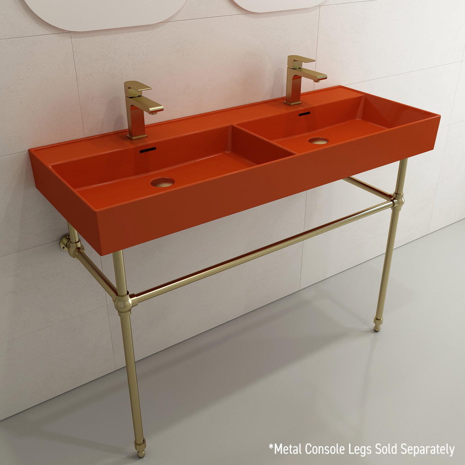 Alternate Image for BOCCHI Milano 48" Rectangle Wallmount Fireclay Bathroom Sink, Double Basin, Orange, Single Faucet Hole, 1393-012-0132