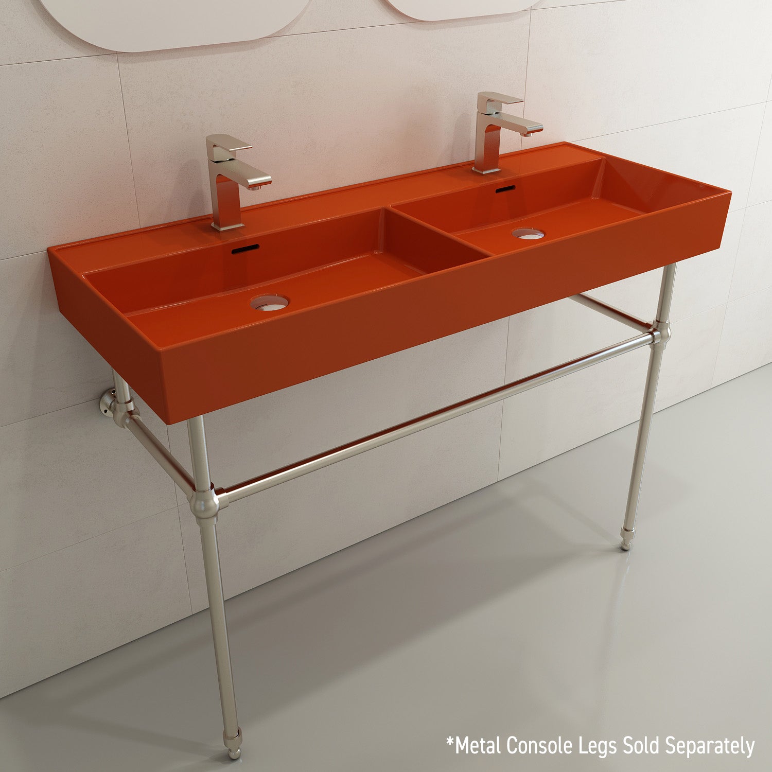 Alternate Image for BOCCHI Milano 48" Rectangle Wallmount Fireclay Bathroom Sink, Double Basin, Orange, Single Faucet Hole, 1393-012-0132