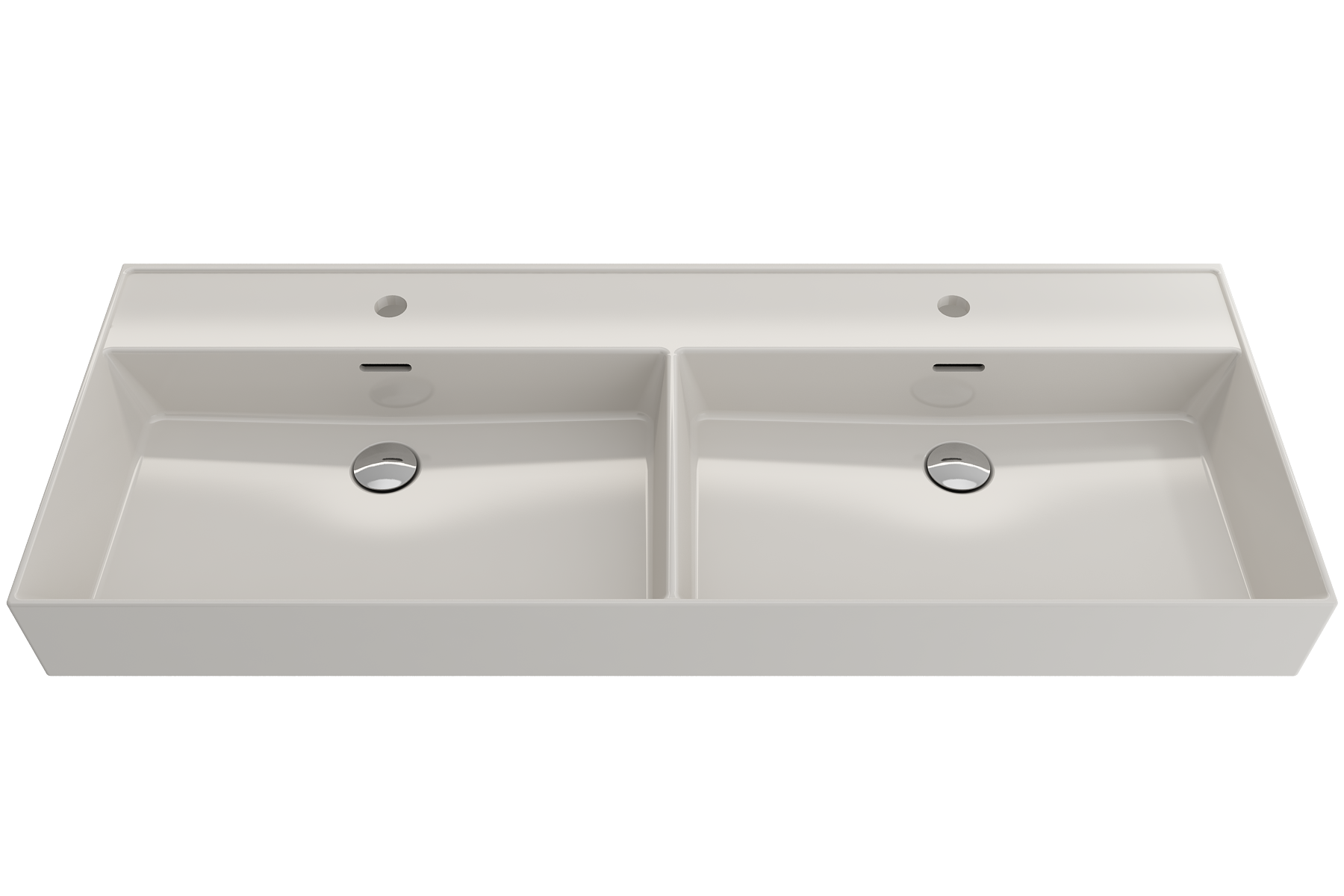 Alternate Image for BOCCHI Milano 48" Rectangle Wallmount Fireclay Bathroom Sink, Double Basin, Biscuit, Single Faucet Hole, 1393-014-0132