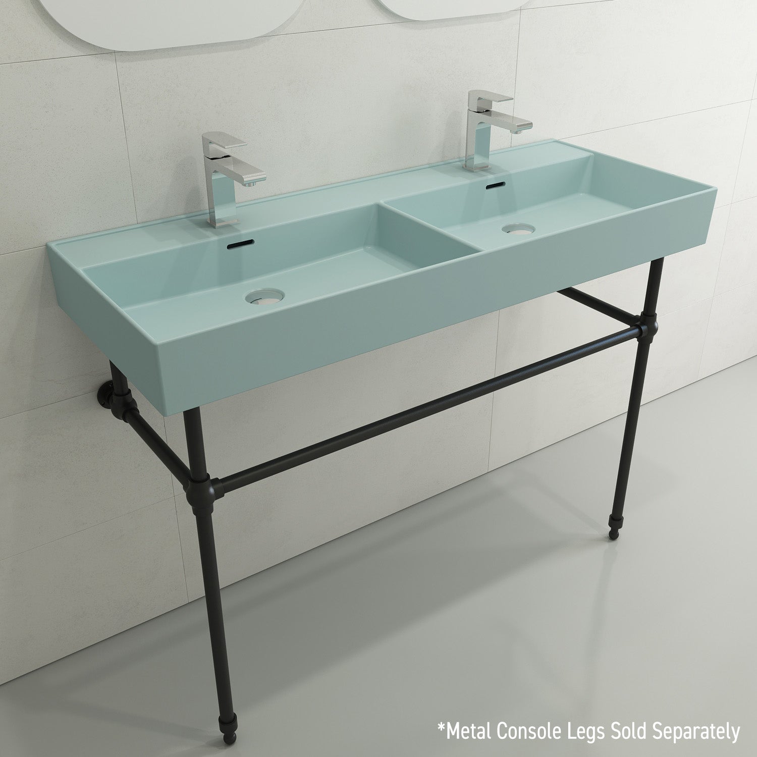 Alternate Image for BOCCHI Milano 48" Rectangle Wallmount Fireclay Bathroom Sink, Double Basin, Matte Ice Blue, Single Faucet Hole, 1393-029-0132