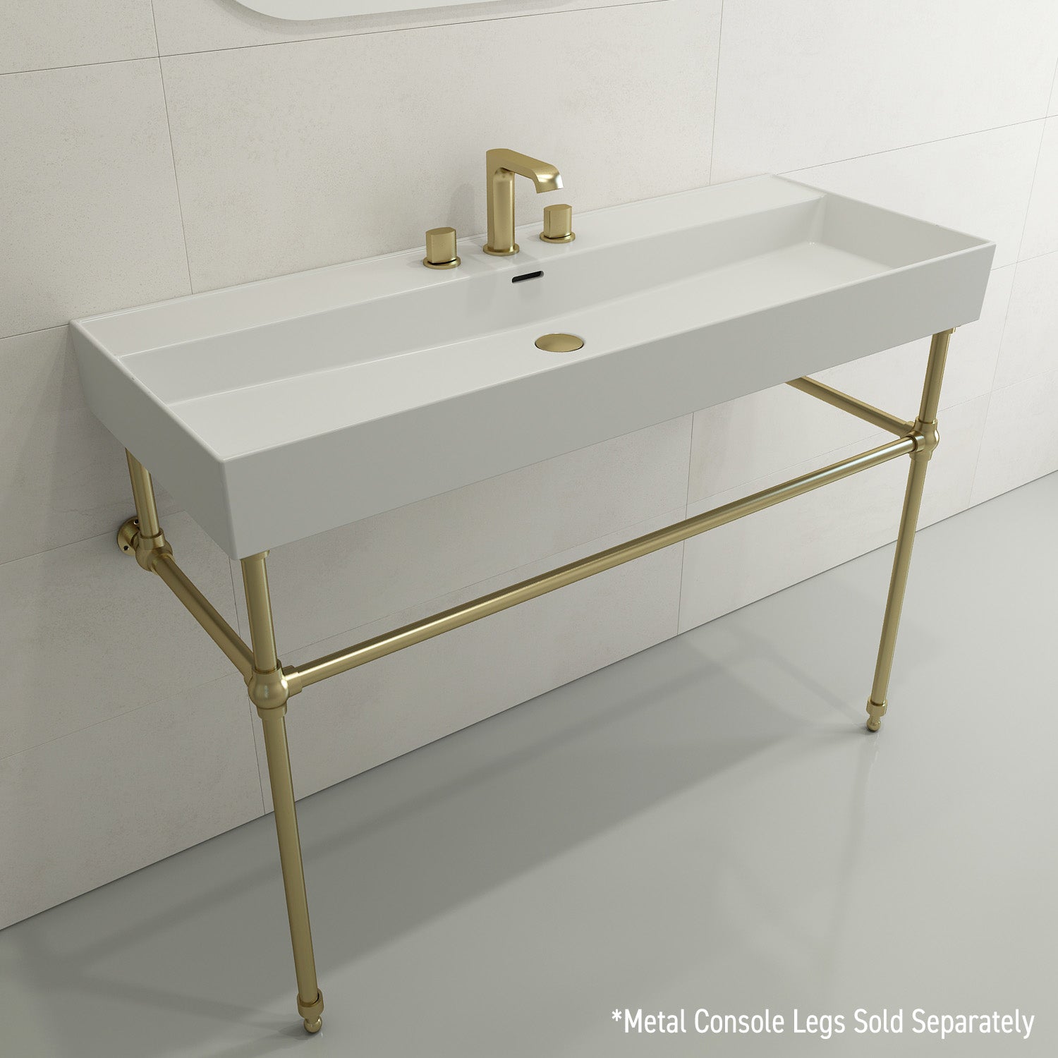 Alternate Image for BOCCHI Milano 48" Rectangle Wallmount Fireclay Bathroom Sink, Matte White, 3 Faucet Hole, 1394-002-0127