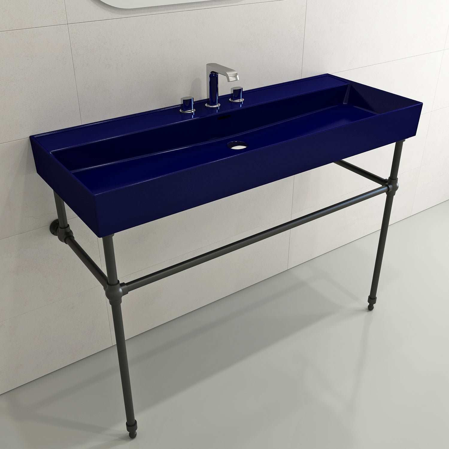 Alternate Image for BOCCHI Milano 48" Rectangle Wallmount Fireclay Bathroom Sink, Sapphire Blue, 3 Faucet Hole, 1394-010-0127