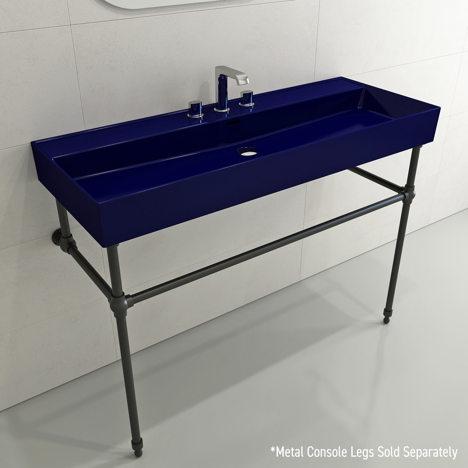 Alternate Image for BOCCHI Milano 48" Rectangle Wallmount Fireclay Bathroom Sink, Sapphire Blue, 3 Faucet Hole, 1394-010-0127
