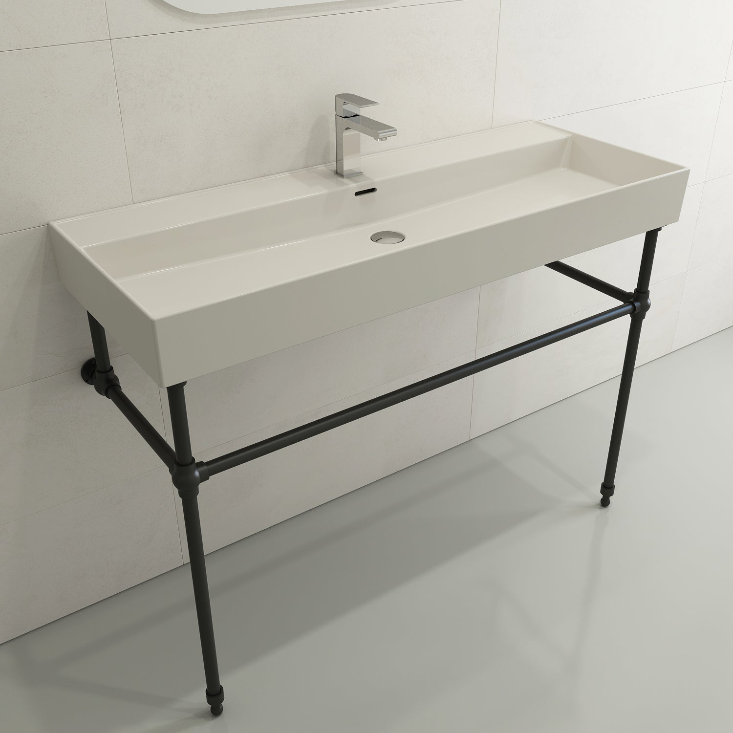 Alternate Image for BOCCHI Milano 48" Rectangle Wallmount Fireclay Bathroom Sink, Biscuit, Single Faucet Hole, 1394-014-0126