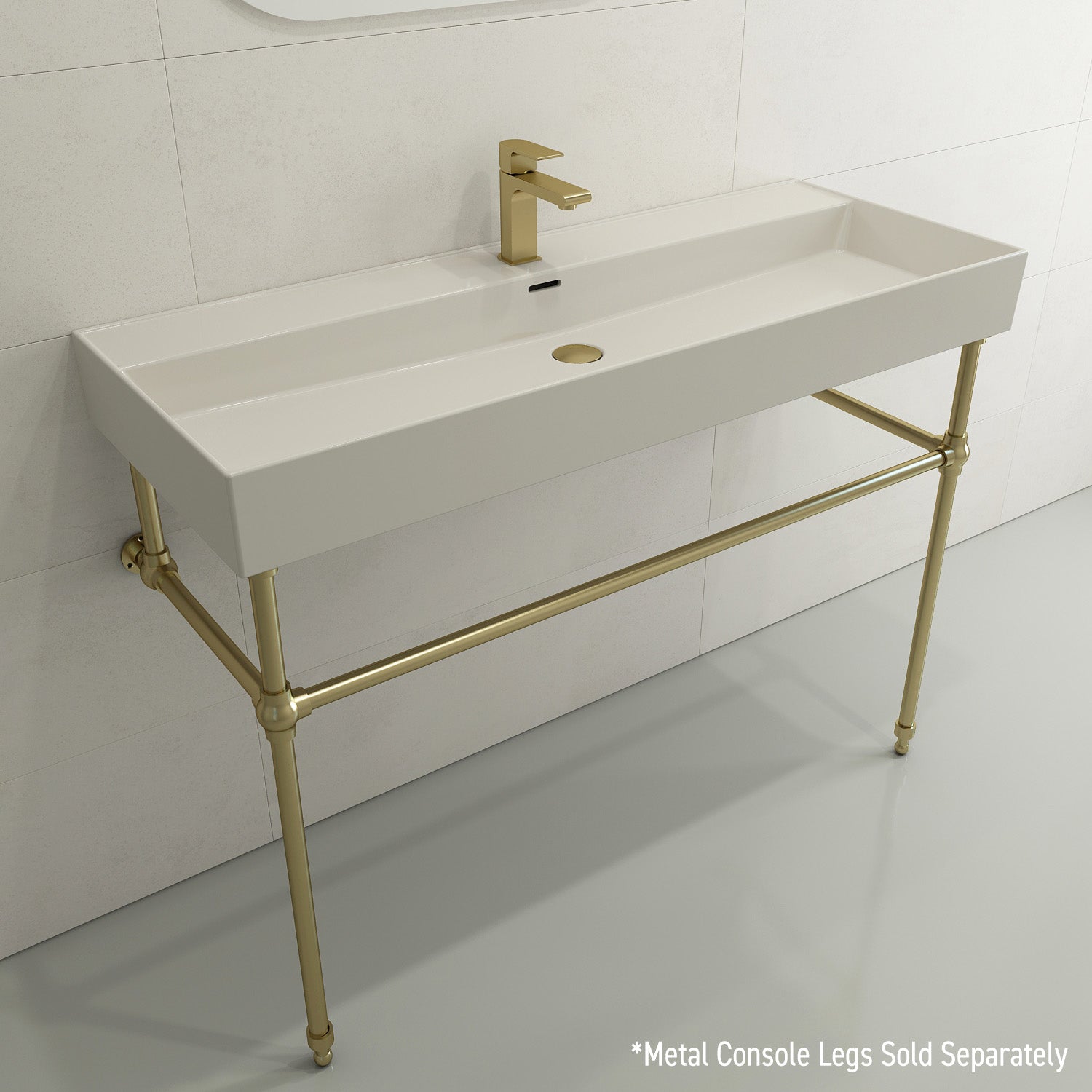 Alternate Image for BOCCHI Milano 48" Rectangle Wallmount Fireclay Bathroom Sink, Biscuit, Single Faucet Hole, 1394-014-0126