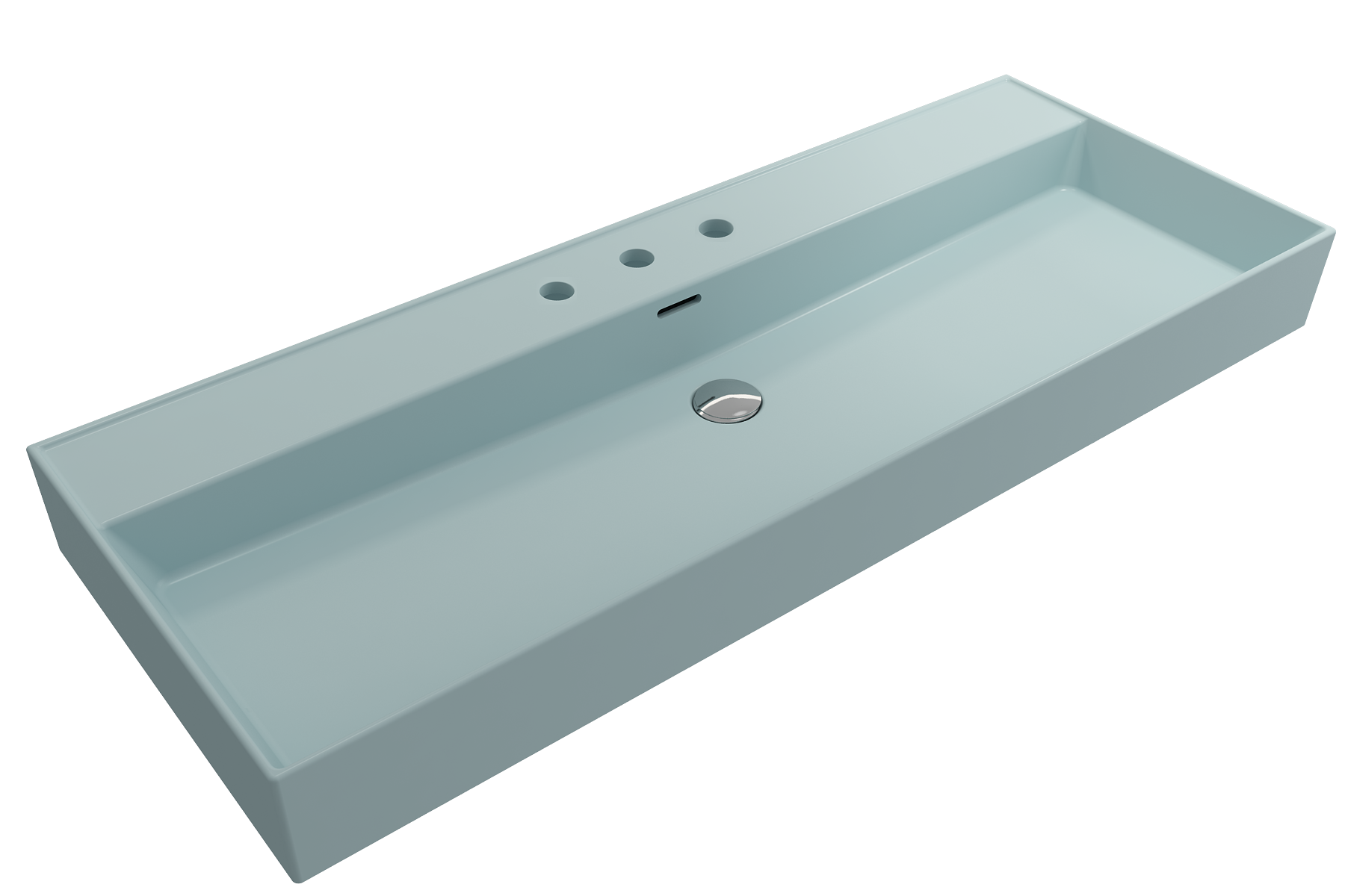 Alternate Image for BOCCHI Milano 48" Rectangle Wallmount Fireclay Bathroom Sink, Matte Ice Blue, 3 Faucet Hole, 1394-029-0127