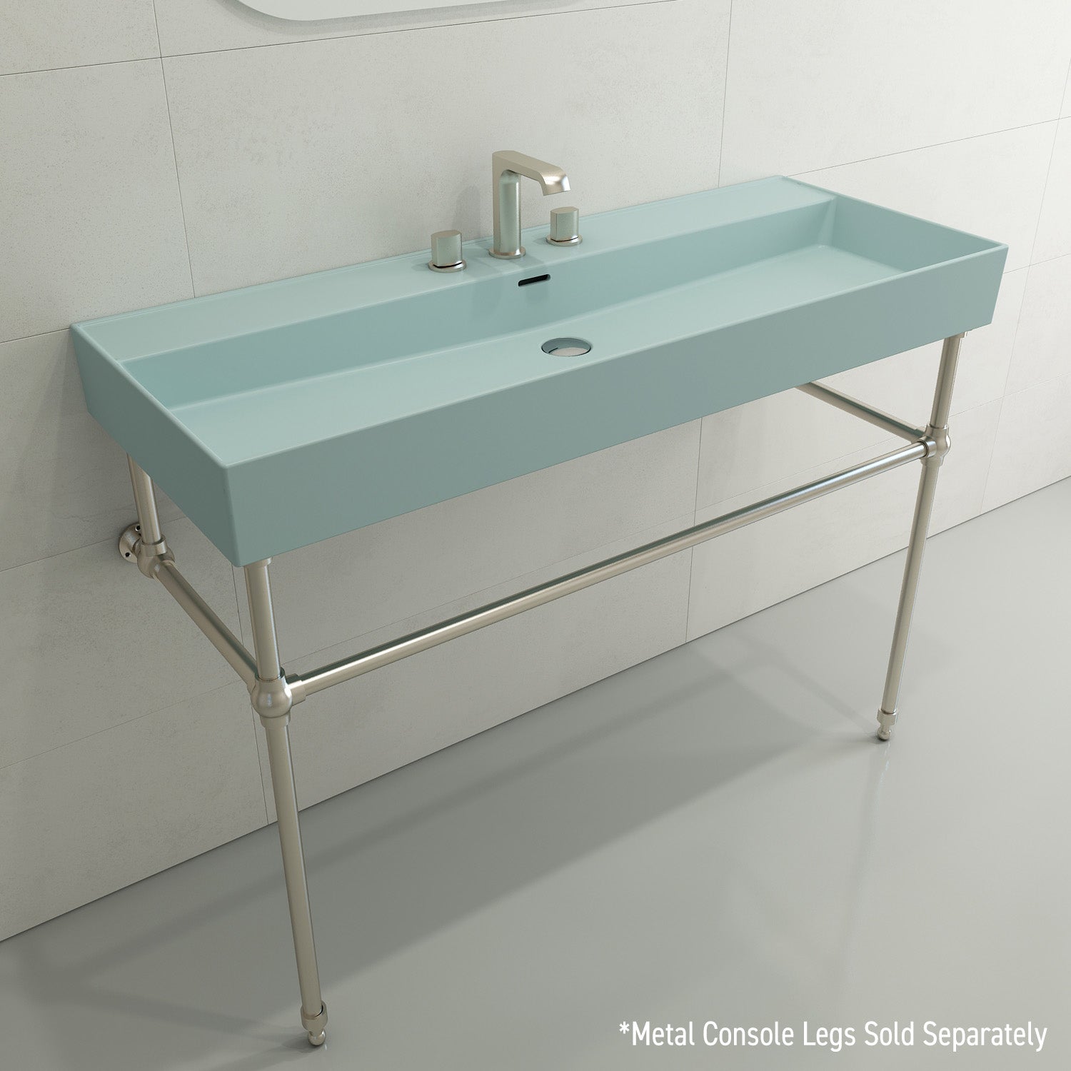Alternate Image for BOCCHI Milano 48" Rectangle Wallmount Fireclay Bathroom Sink, Matte Ice Blue, 3 Faucet Hole, 1394-029-0127