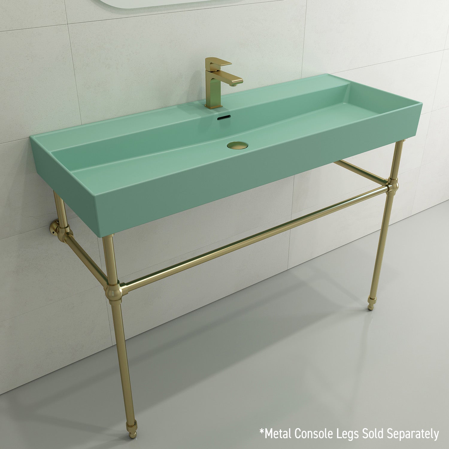 Alternate Image for BOCCHI Milano 48" Rectangle Wallmount Fireclay Bathroom Sink, Matte Mint Green, Single Faucet Hole, 1394-033-0126